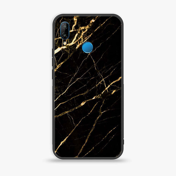 Huawei P20 lite - Black Marble Design 7- Premium Printed Glass soft Bumper shock Proof Case CS-11062