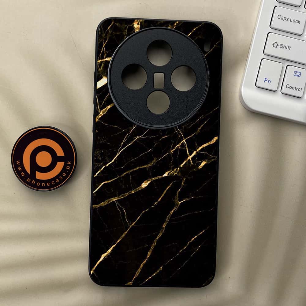 Vivo X200 - Black Marble Series - Premium Metal  Printed soft Bumper shock Proof Case