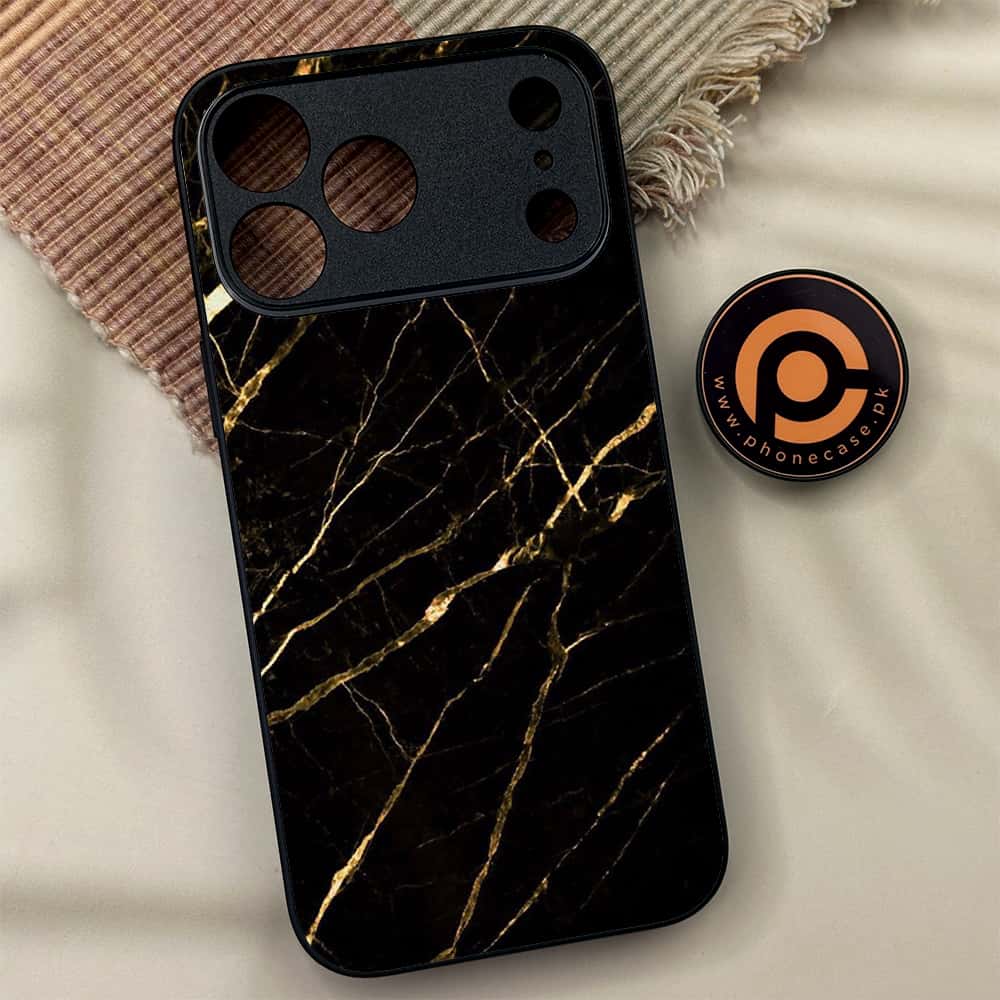 iPhone 17 Pro Max - Black Marble Series - Premium Metal Printed soft Bumper shock Proof Case
