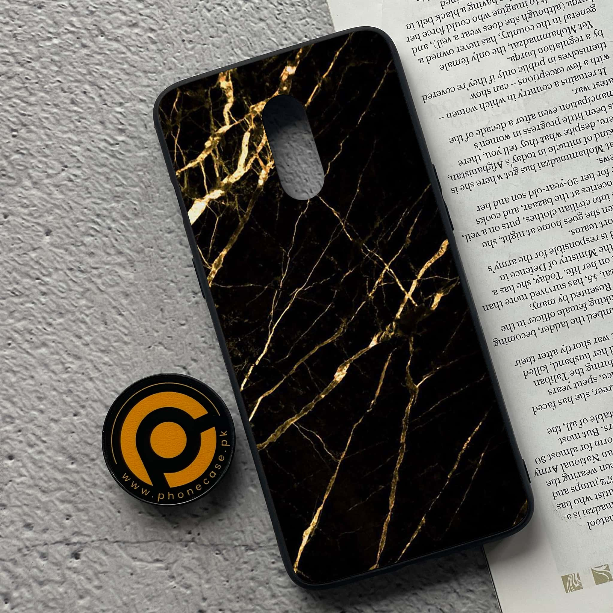 OnePlus 7 - Black Marble Series - Premium Printed Glass soft Bumper shock Proof Case