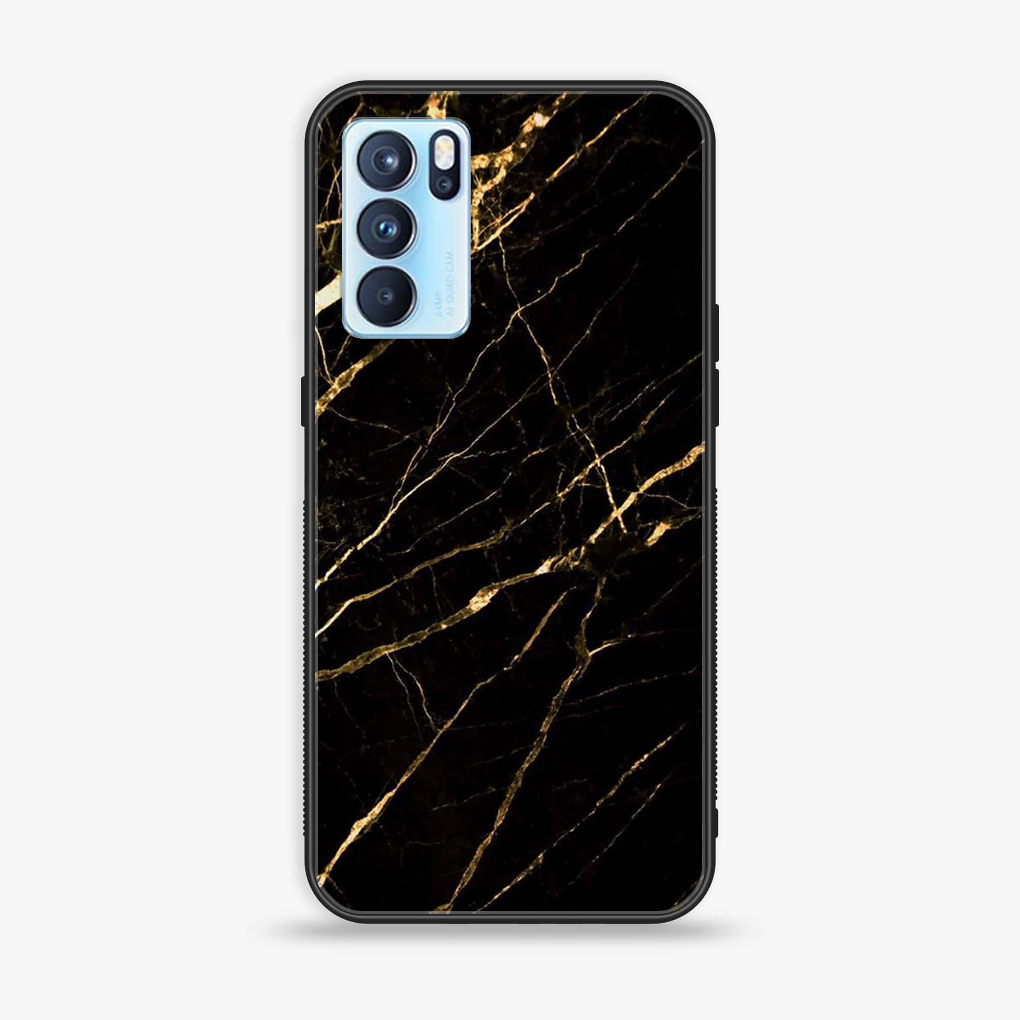 Oppo Reno 6 Pro - Black Marble Series - Premium Printed Glass soft Bumper shock Proof Case