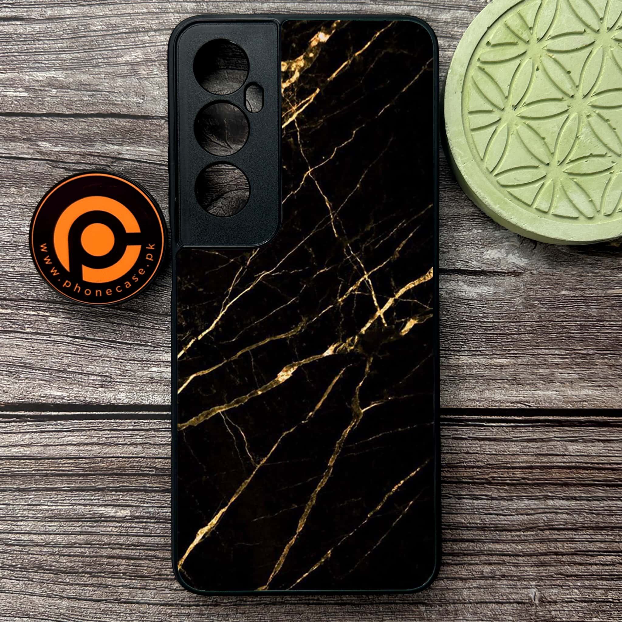 Realme C65  - Black Marble Series - Premium Metal Printed soft Bumper shock Proof Case