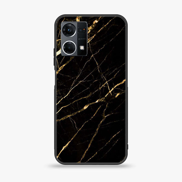 Oppo Reno 7/F21 Pro - Black Marble Design 7 - Premium Printed Glass soft Bumper shock Proof Case CS-11054