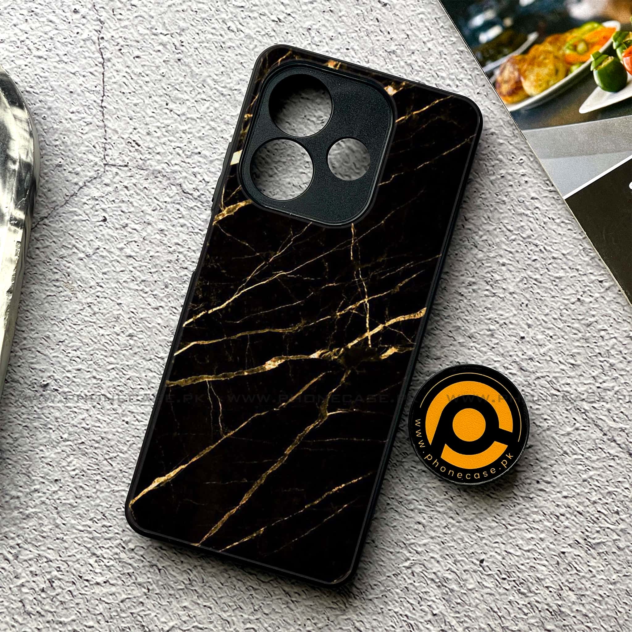 Oppo A5 Pro - Black Marble Series - Premium Metal Printed soft Bumper shock Proof Case  Biohazard Sign Series