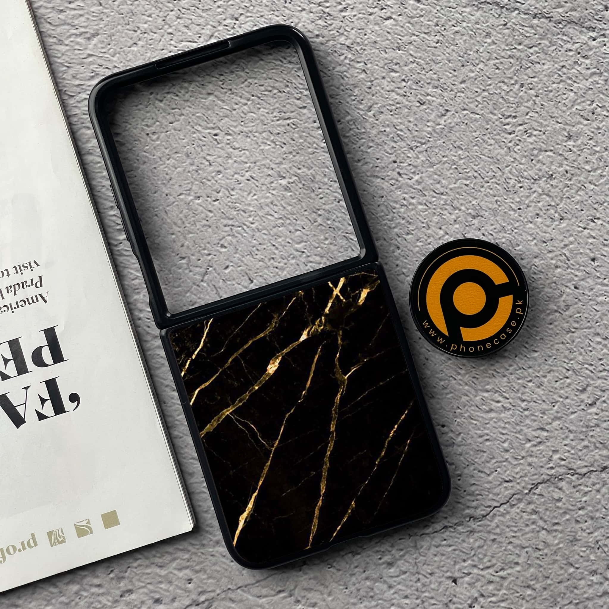 Xiaomi Mix Flip - Black Marble Series - Premium Metal  Printed soft Bumper shock Proof Case