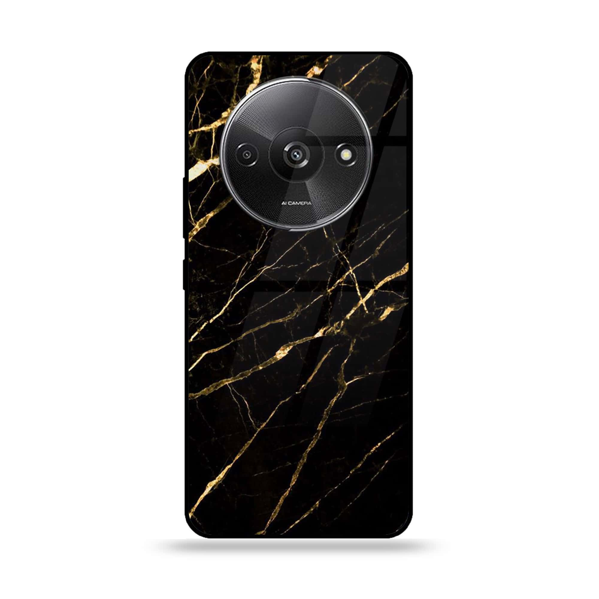 Xiaomi Redmi A3 - Black Marble Series - Premium Printed Glass soft Bumper shock Proof Case