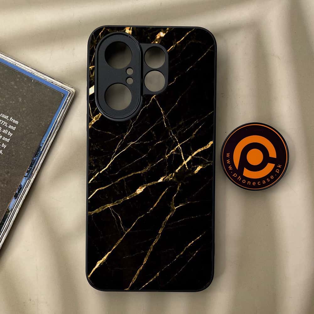 Vivo X200 FE - Black Marble Series - Premium Metal Printed soft Bumper Shock Proof Case