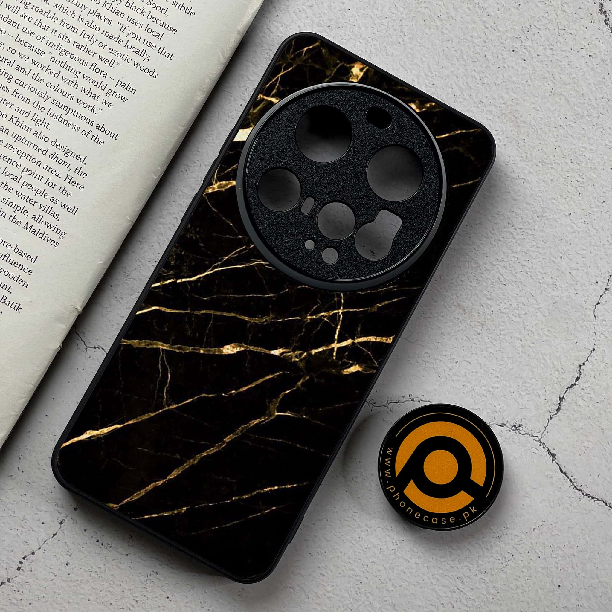 Xiaomi 15 Ultra - Black Marble Series - Premium Metal Printed Soft Bumper Shockproof Case