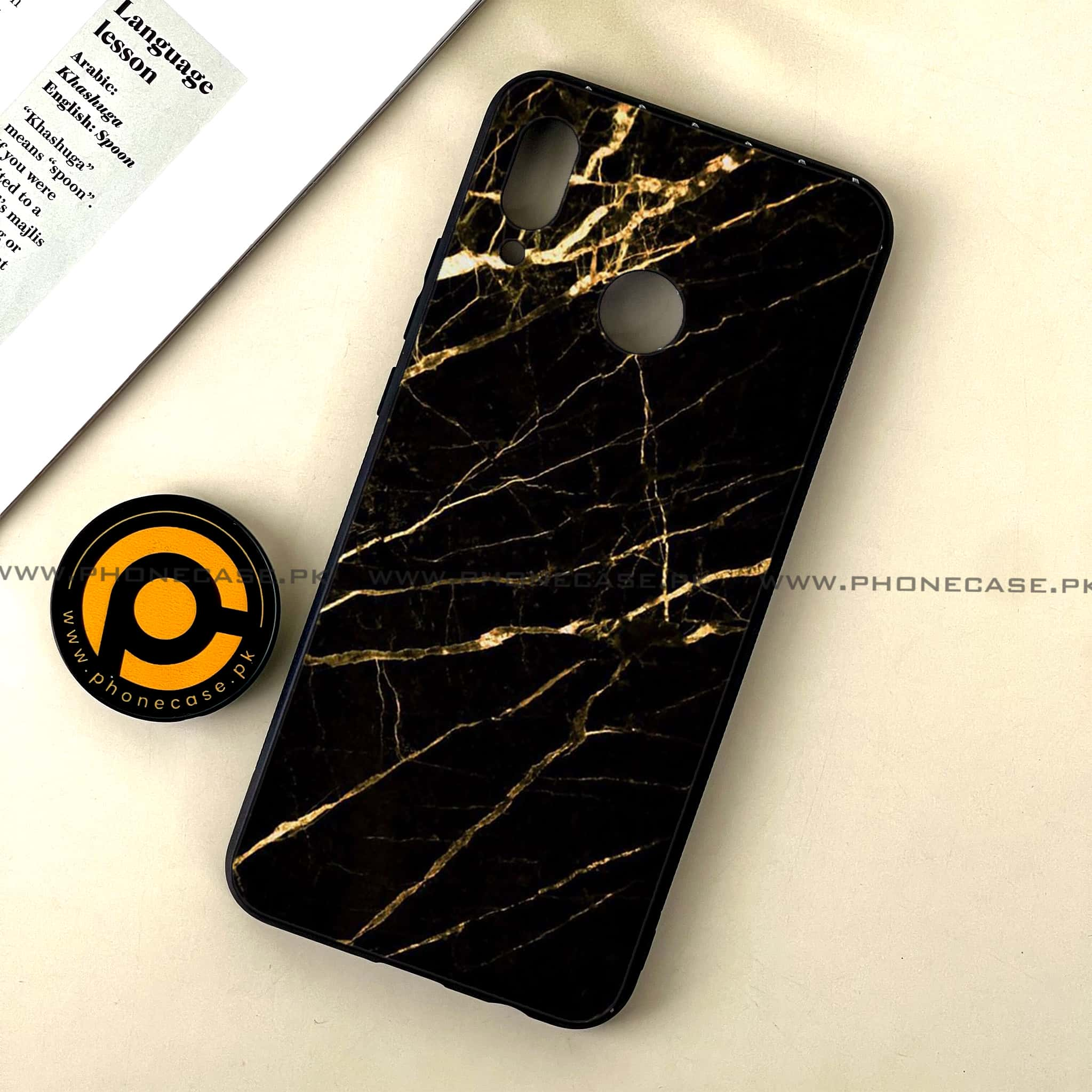 Huawei Nova 3 - Black Marble Series - Premium Printed Glass soft Bumper shock Proof Case