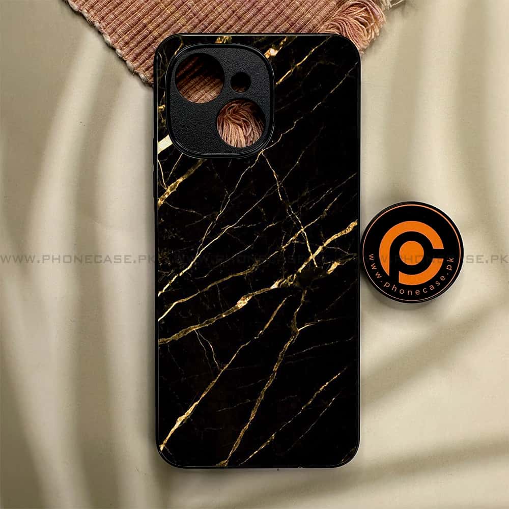 Tecno Spark 40C - Black Marble Series - Premium Metal Printed soft Bumper shock Proof Case