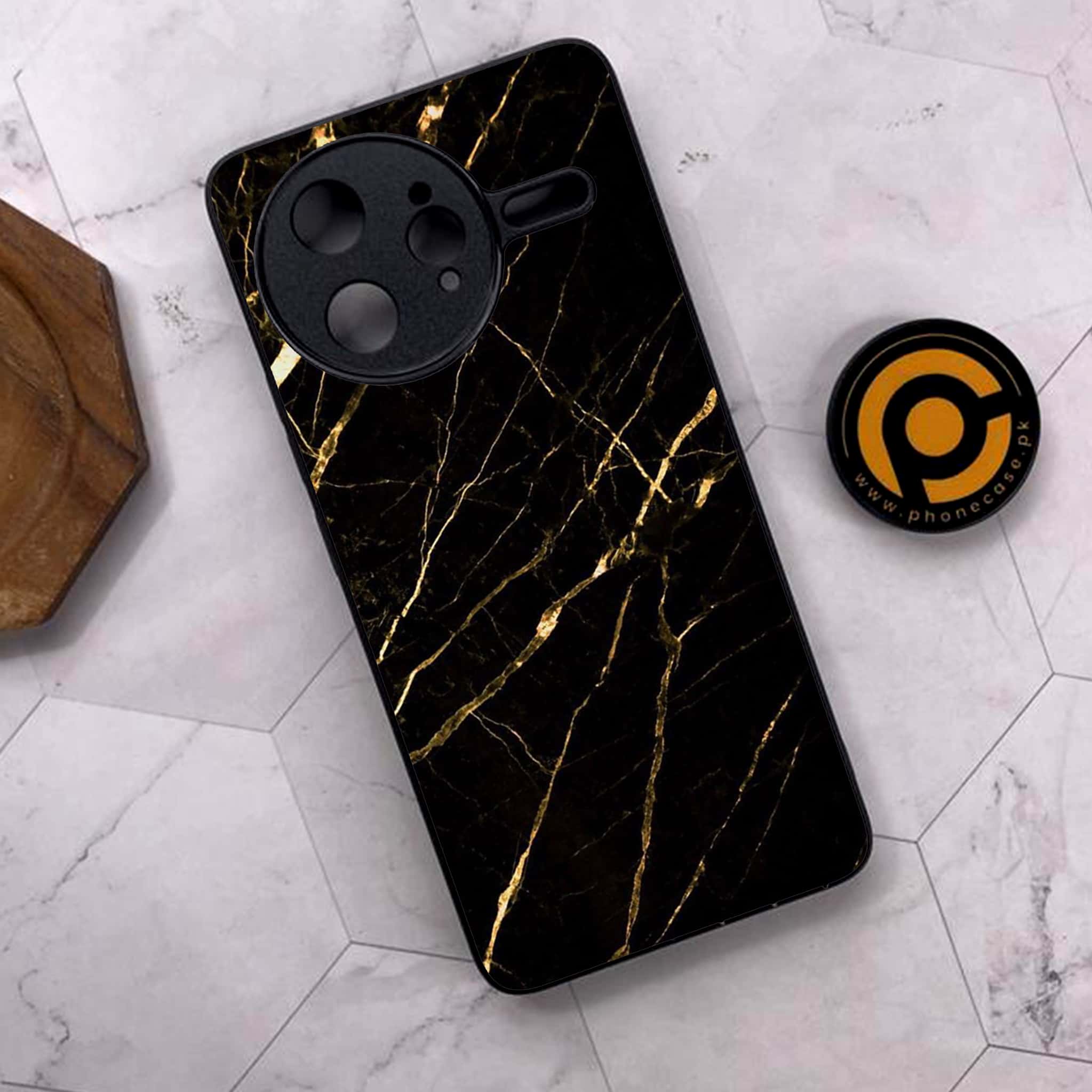 Xiaomi Poco F7 Ultra 5G - Black Marble Series - Premium Metal Printed soft Bumper shock Proof Case