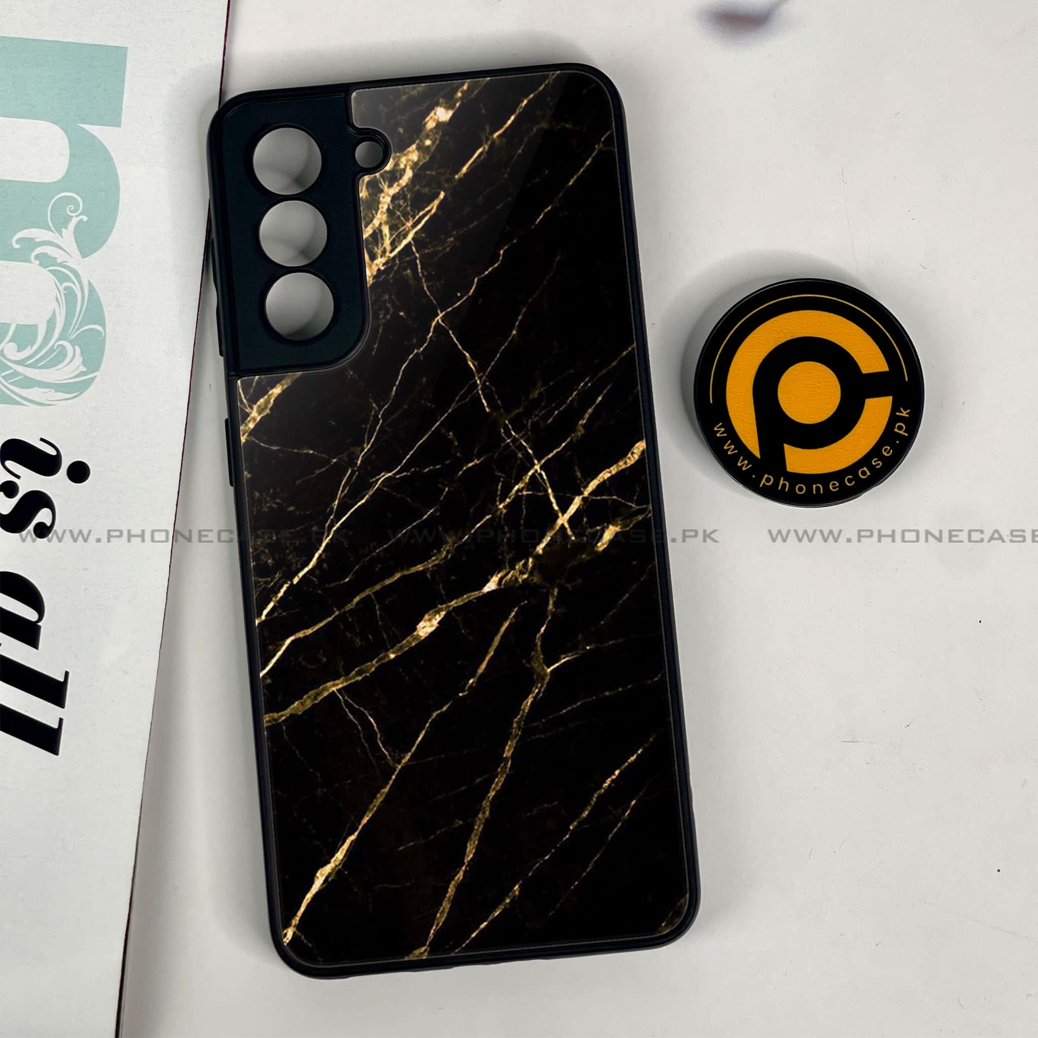 Samsung Galaxy S21 - Black Marble Series - Premium Printed Glass soft Bumper shock Proof Case