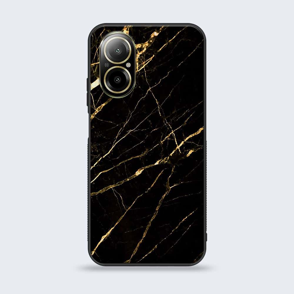 Realme C67 - Black Marble Series - Premium Printed Glass soft Bumper shock Proof Case