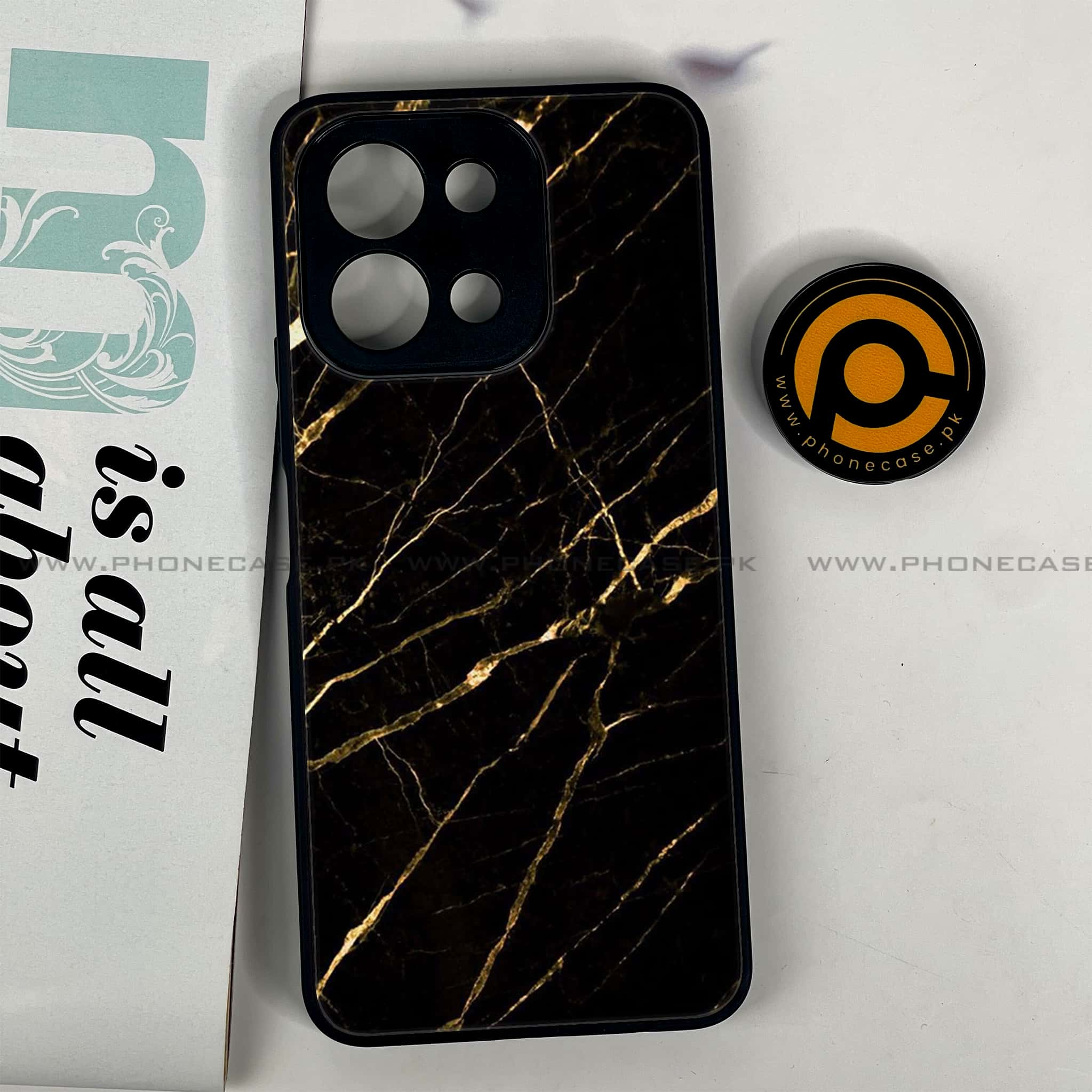 Vivo Y28 - Black Marble Series - Premium Printed Glass soft Bumper shock Proof Case