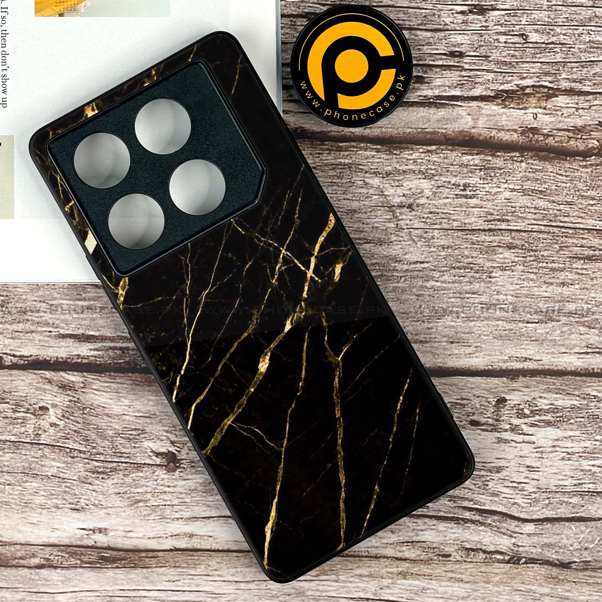 Infinix GT 20 Pro - Black Marble Series - Premium Printed Glass soft Bumper shock Proof Case