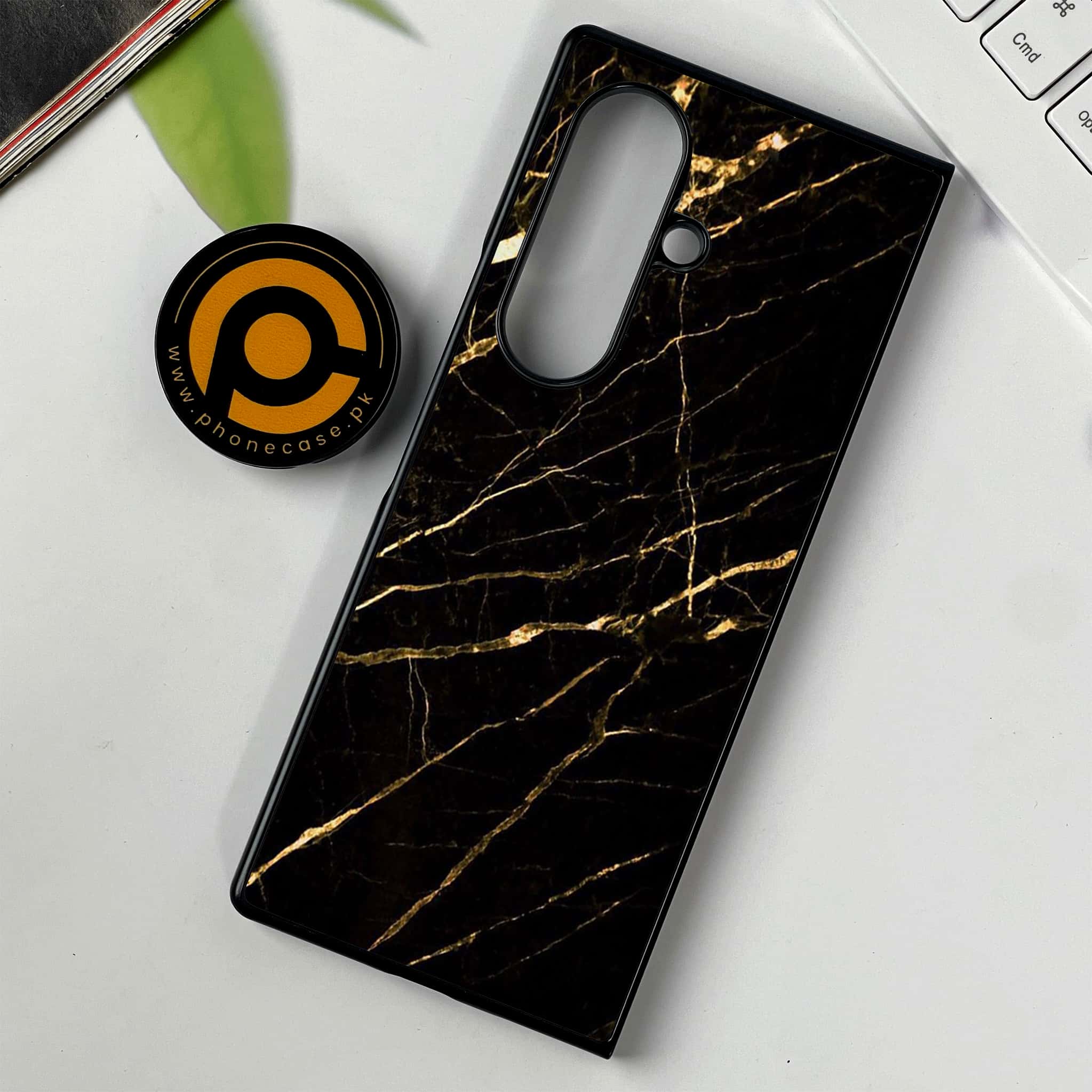 Samsung Galaxy Z Fold 7 - Black Marble Series - Premium Metal Printed soft Bumper shock Proof Case