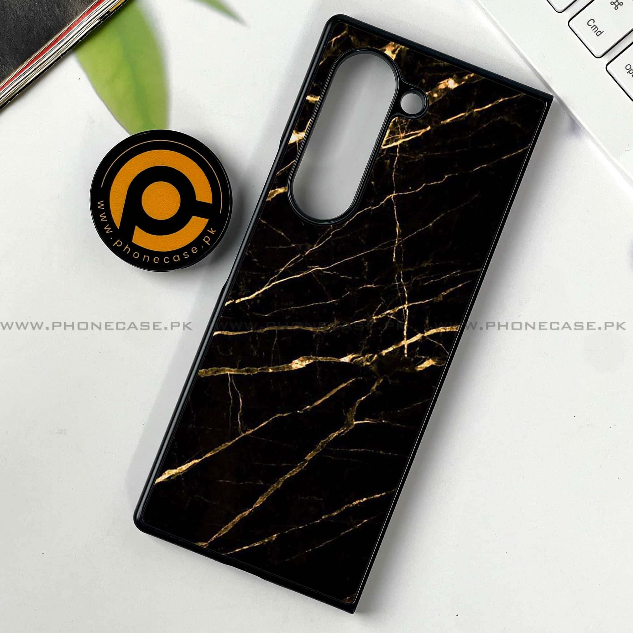 Samsung Galaxy Z Fold 6 - Black Marble Series - Premium Printed Metal soft Bumper shock Proof Case