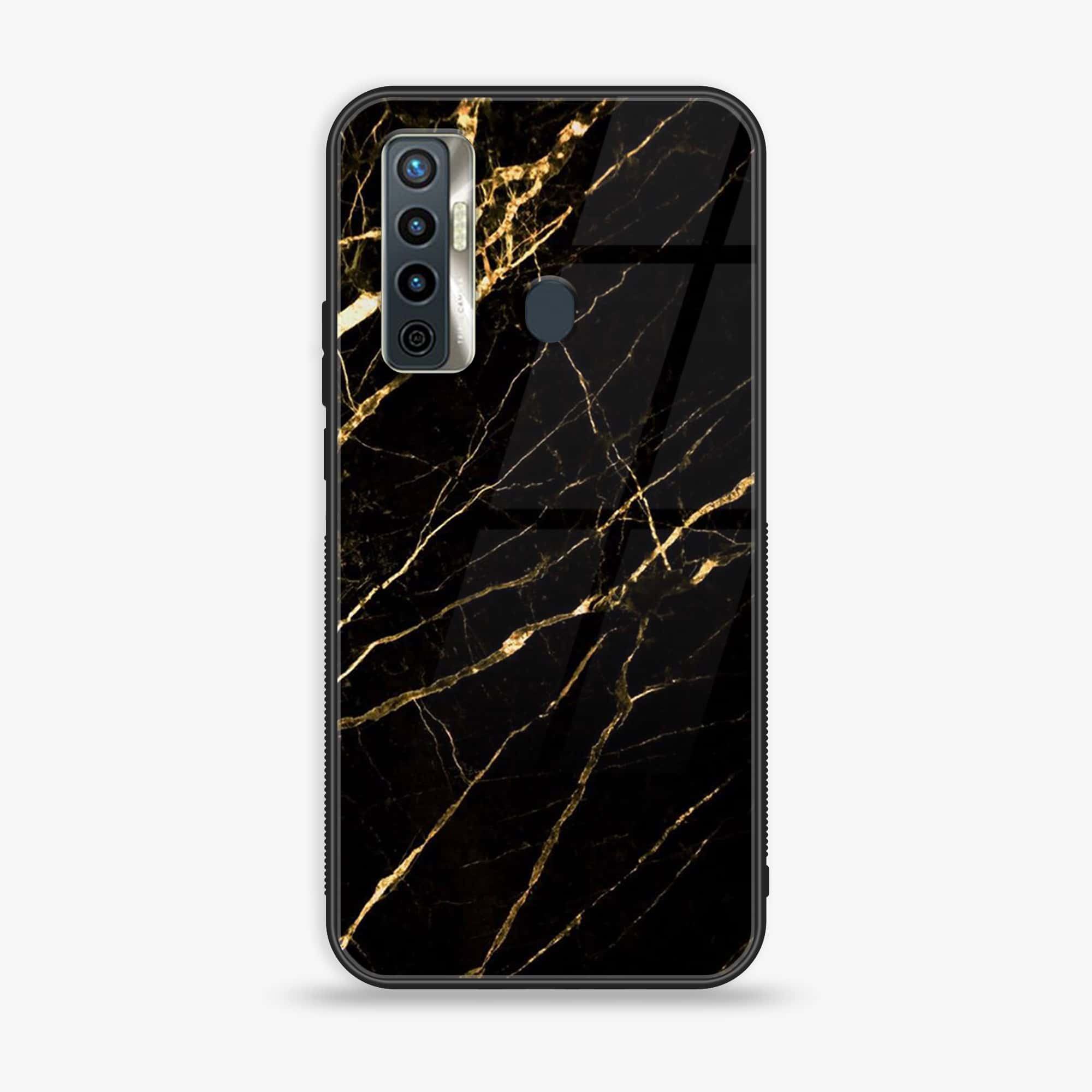 Tecno Camon 17 - Black Marble Series - Premium Printed Glass soft Bumper shock Proof Case