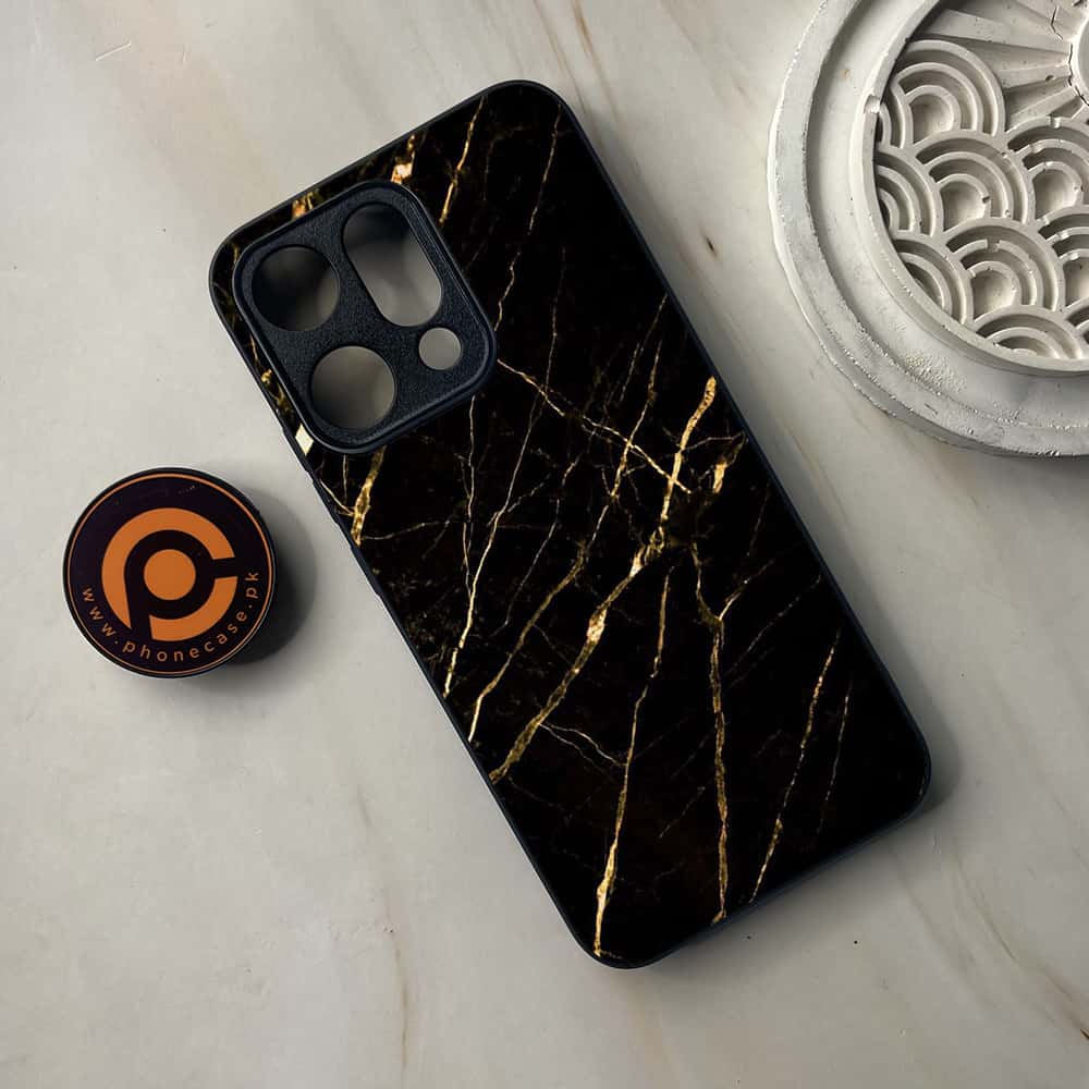 Oppo Reno 14 5G - Black Marble Series - Premium Metal Printed soft Bumper shock Proof Case