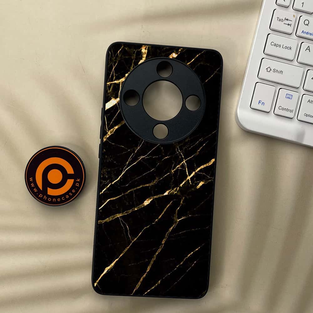 HONOR X9b 5G - Black Marble Series - Premium Metal  Printed soft Bumper shock Proof Case