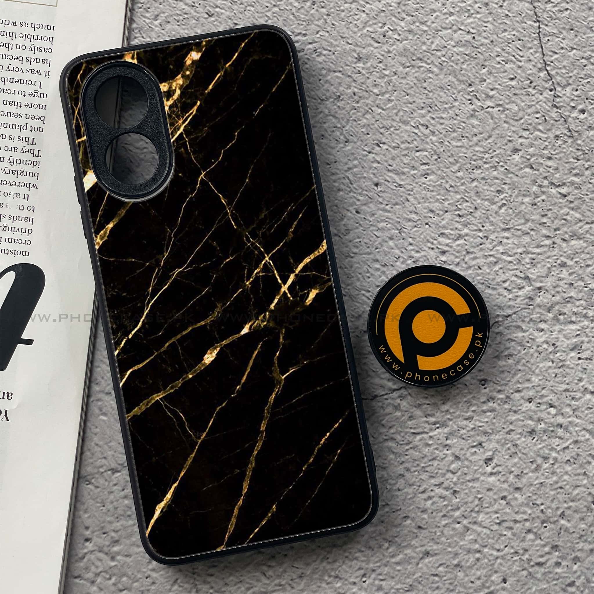 Oppo A18 4G - Black Marble Series - Premium Printed Glass soft Bumper shock Proof Case