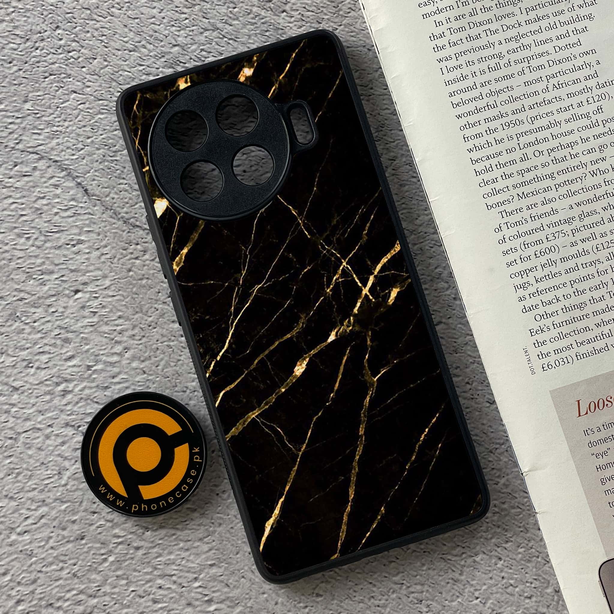Tecno Spark 20 pro plus - Black Marble Series - Premium Printed Glass soft Bumper shock Proof Case