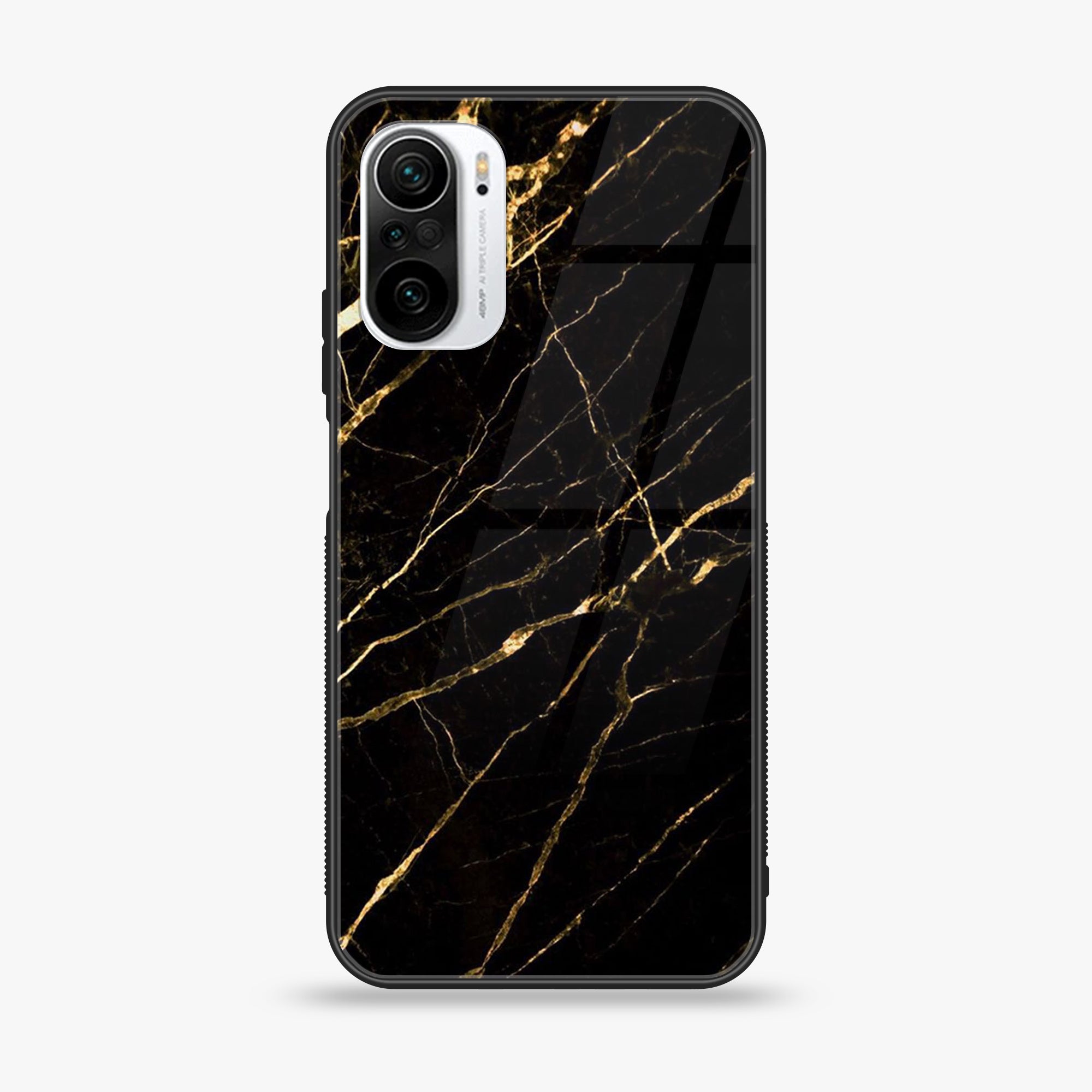 Xiaomi Poco F3 -Black marble Series - Premium Printed Glass soft Bumper shock Proof Case