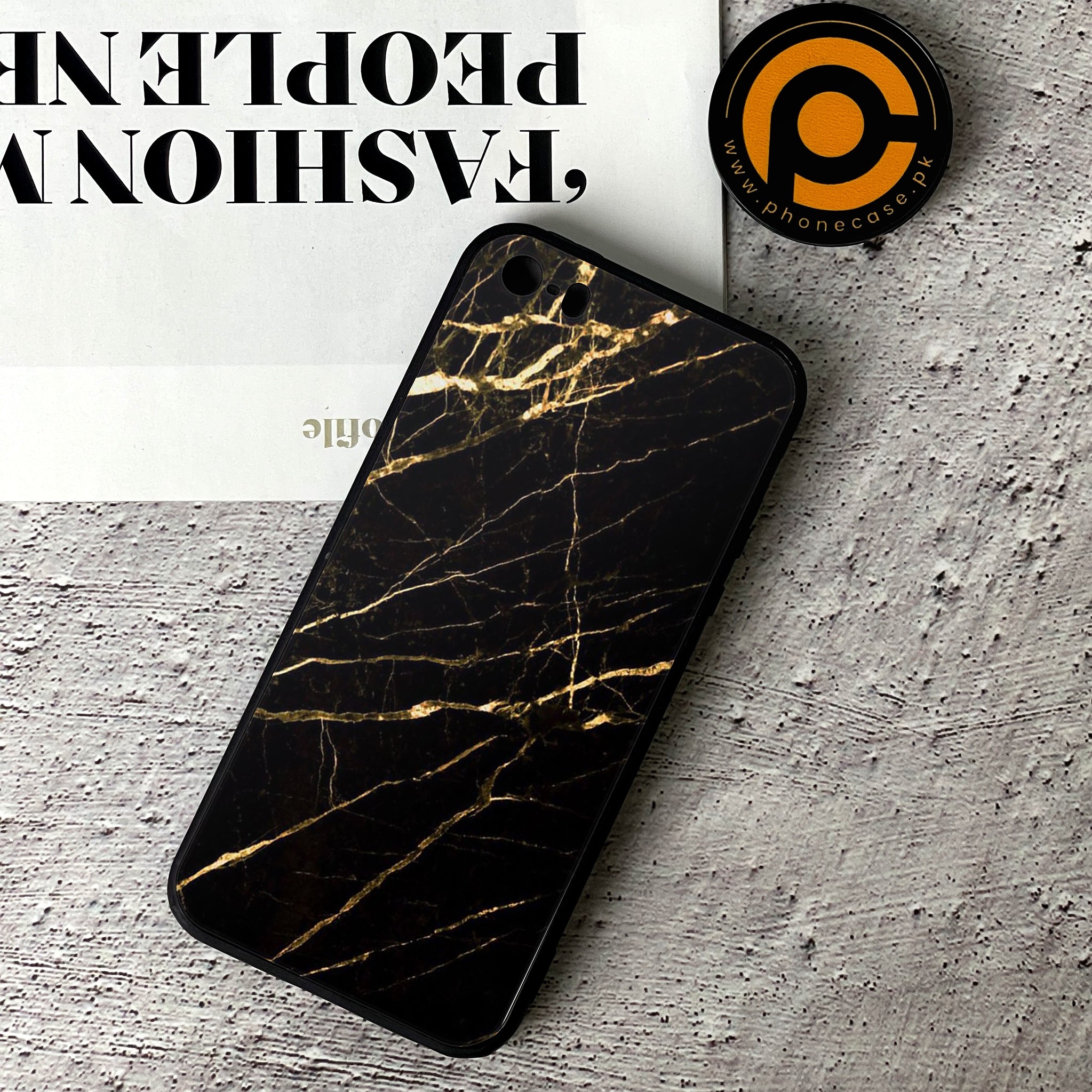 iPhone 5/5c/5s - Black Marble Series - Premium Printed Glass soft Bumper shock Proof Case