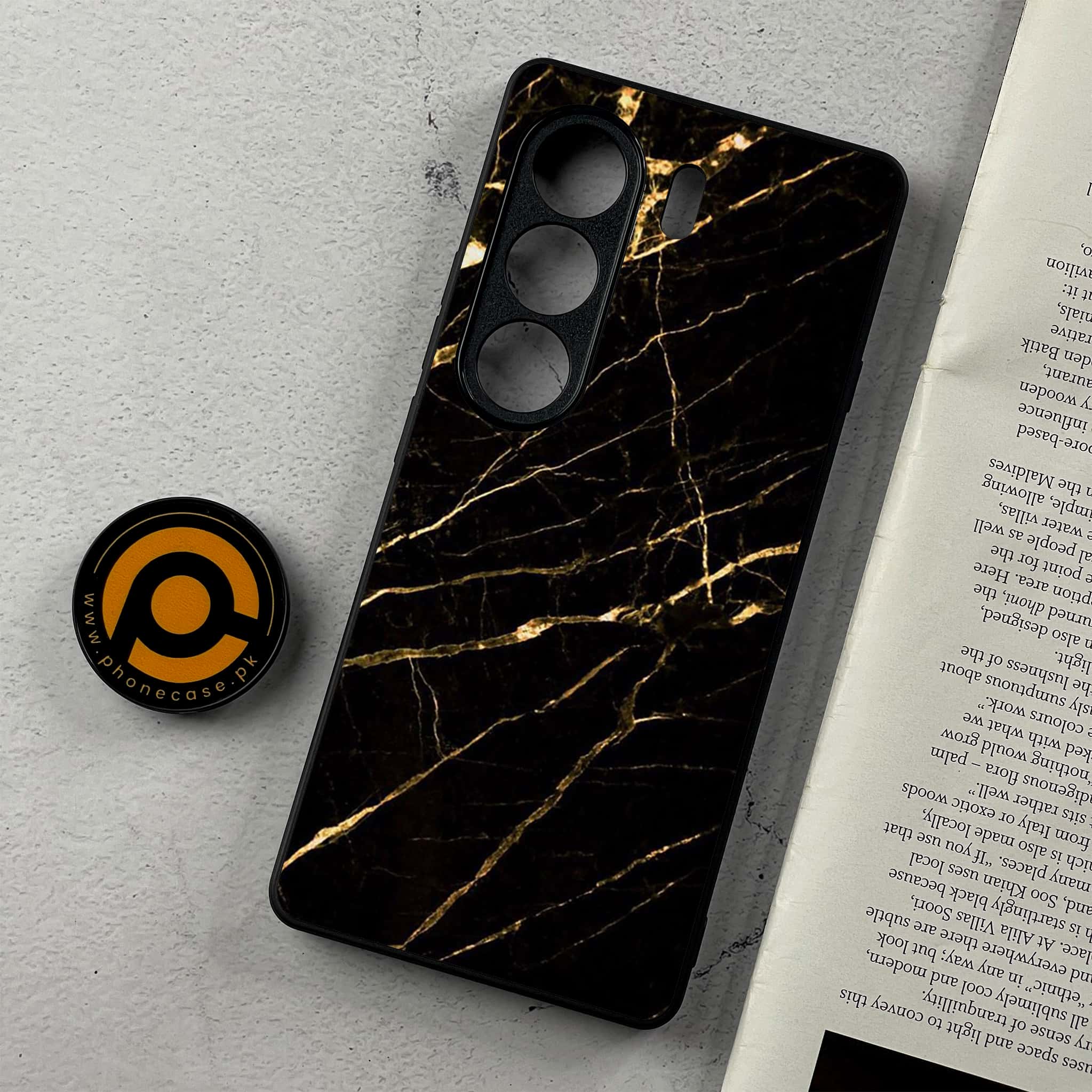 Tecno Camon 40 Pro - Black Marble Series - Premium Metal Printed Soft Bumper Shockproof Case