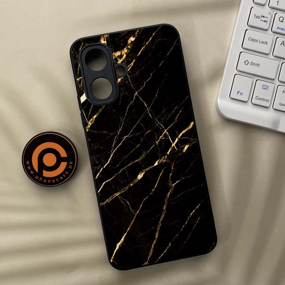 Tecno Spark Go 2 - Black Marble Series - Premium Metal Printed soft Bumper Shock Proof Case