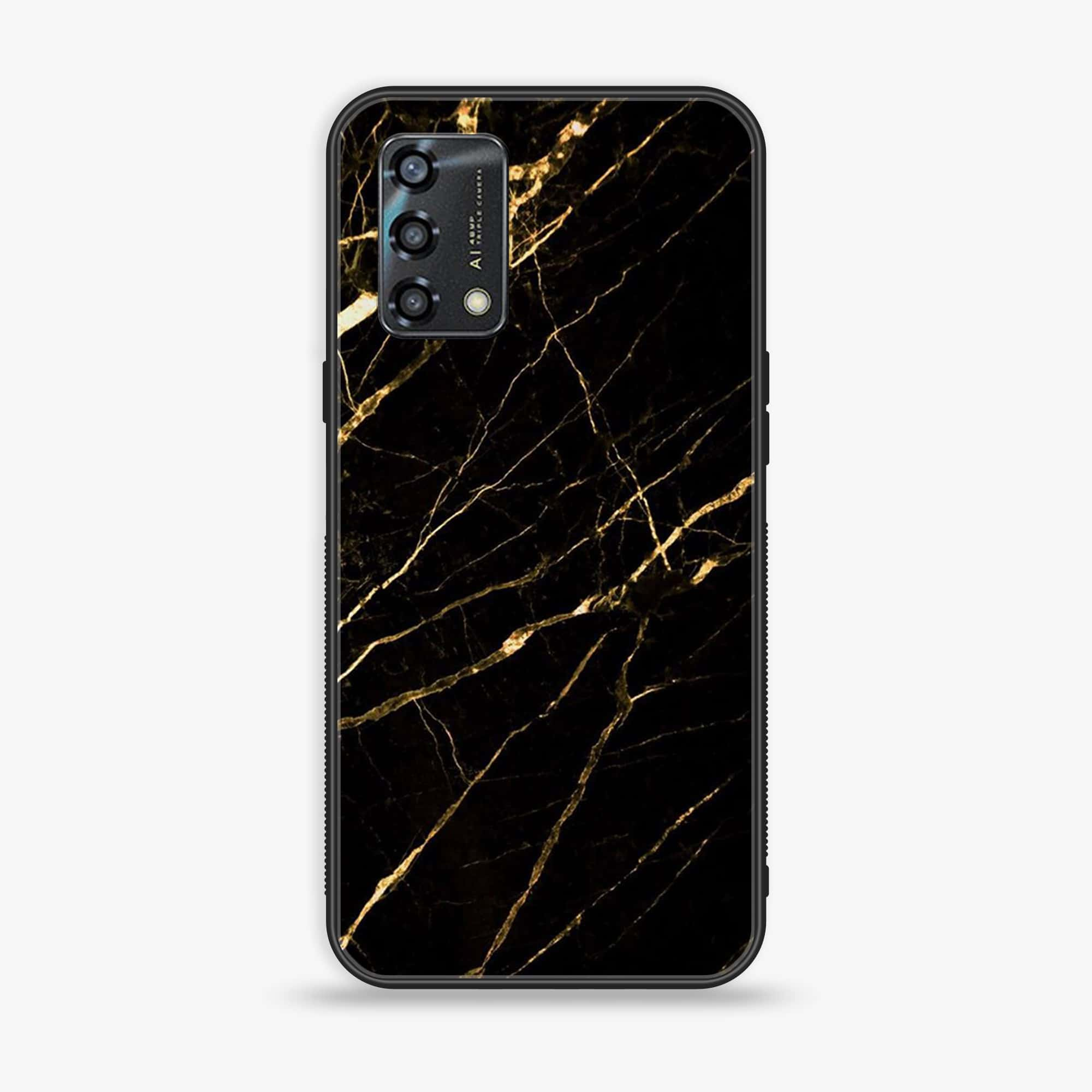 Oppo A95 - Black Marble Series - Premium Printed Glass soft Bumper shock Proof Case