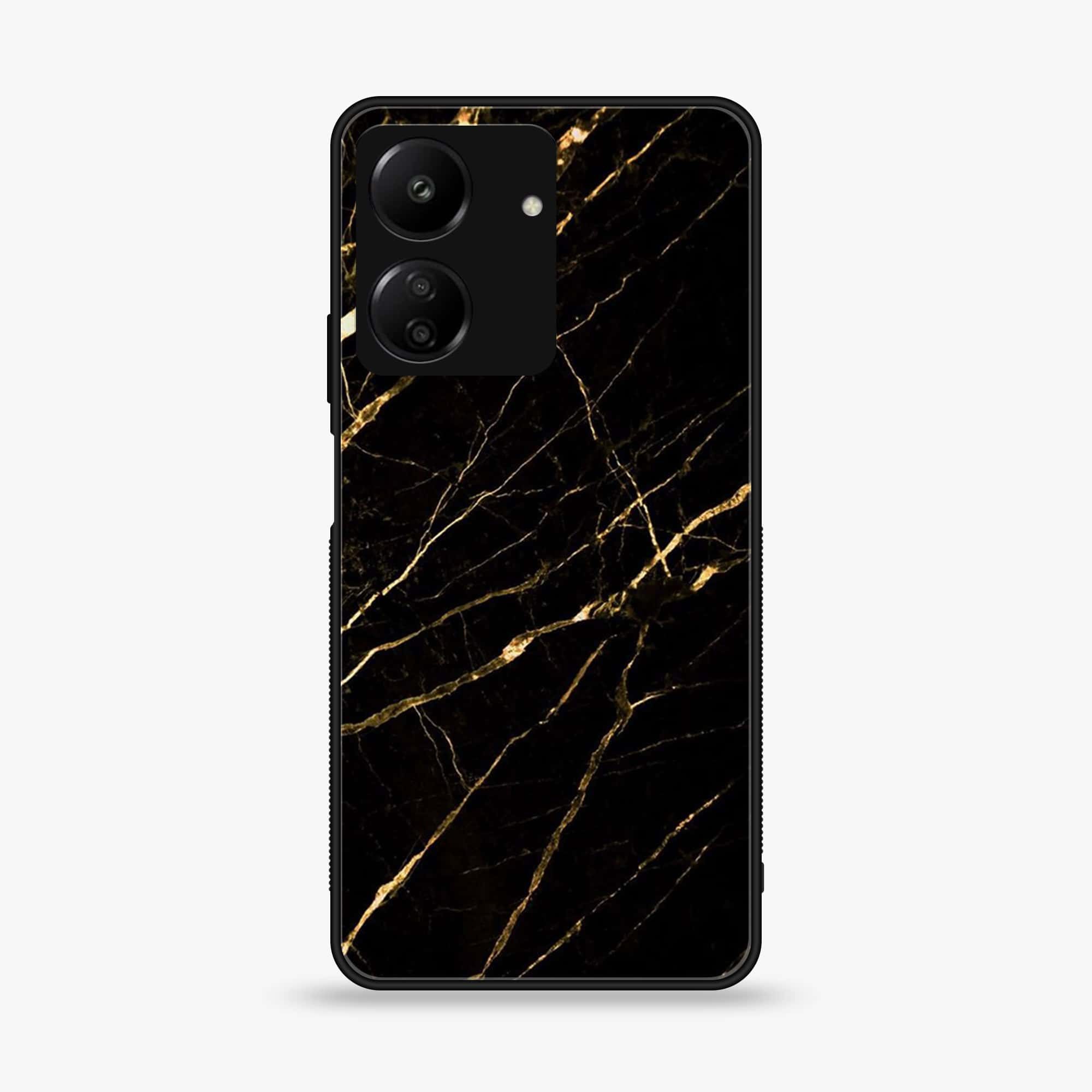 Xiaomi Poco C65 - Black Marble Series - Premium Printed Glass soft Bumper shock Proof Case