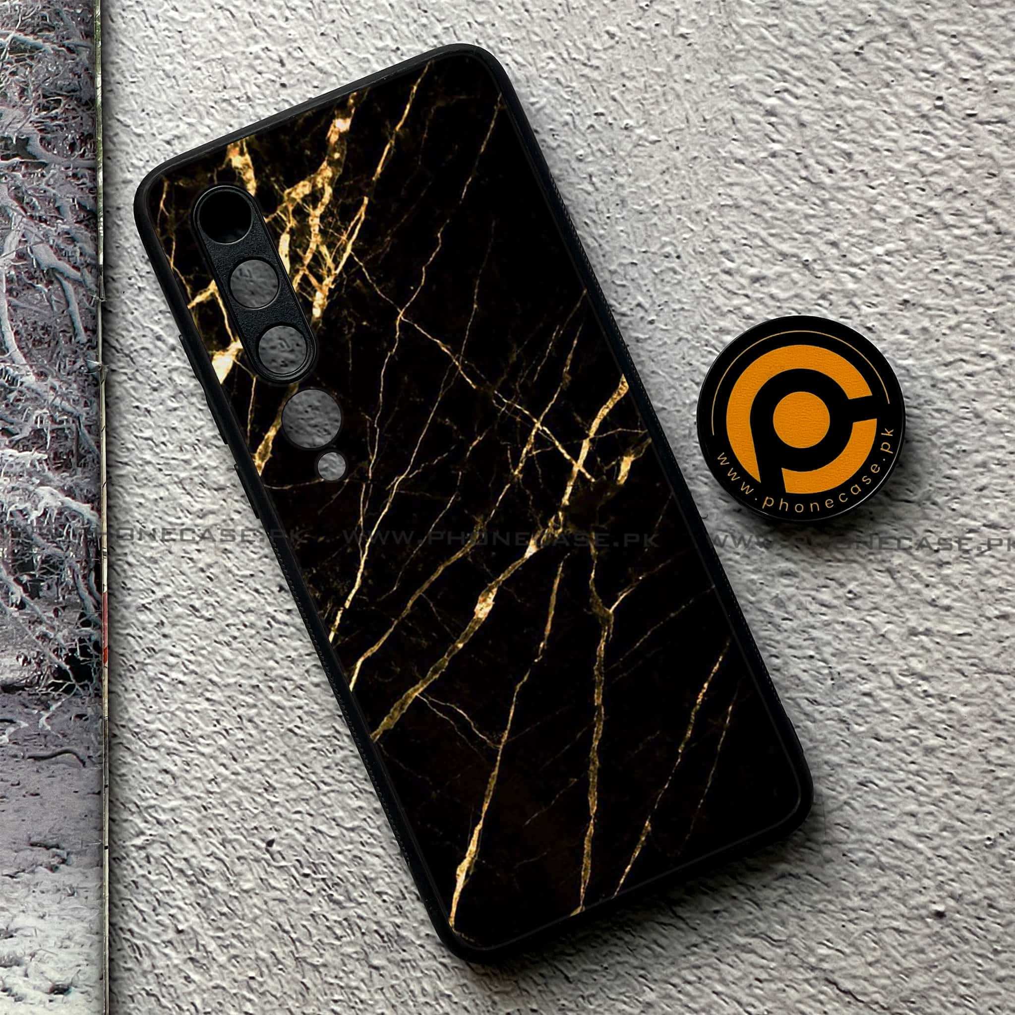 Xiaomi Mi 10 - Black Marble Series - Premium Printed Glass soft Bumper shock Proof Case