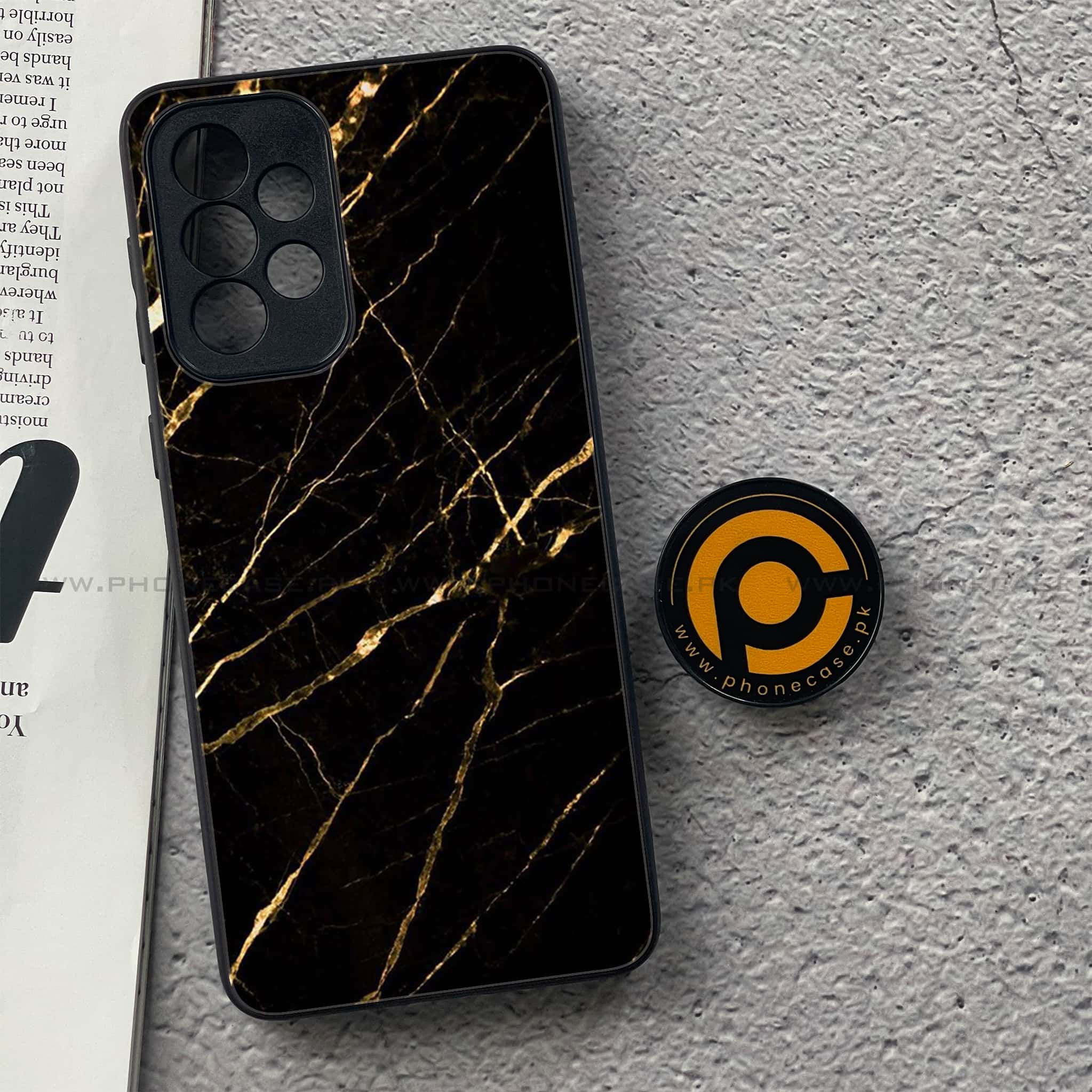 Samsung Galaxy A33 - Black Marble Series - Premium Printed Glass soft Bumper shock Proof Case