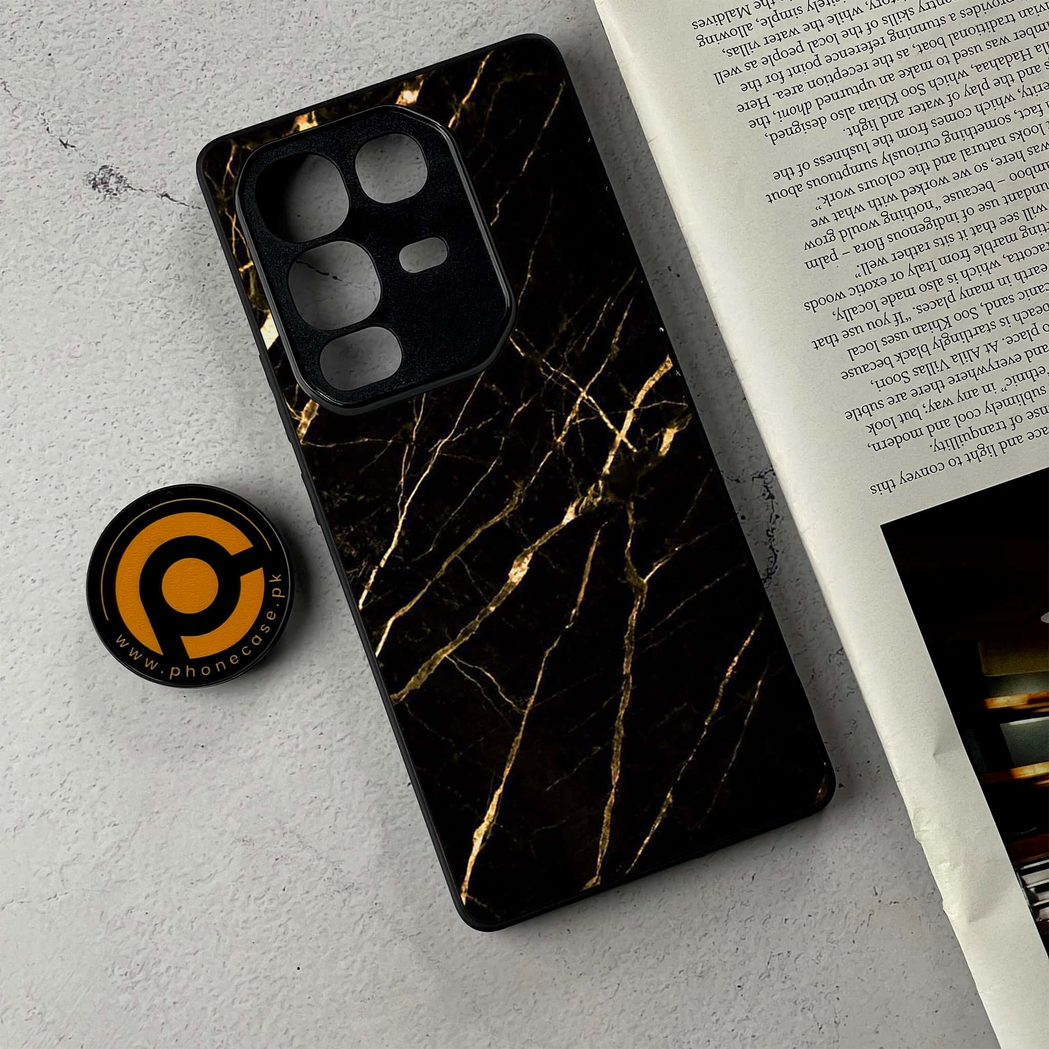 Infinix Note 50 Pro Plus - Black Marble Series - Premium Metal Printed Soft Bumper Shockproof Case