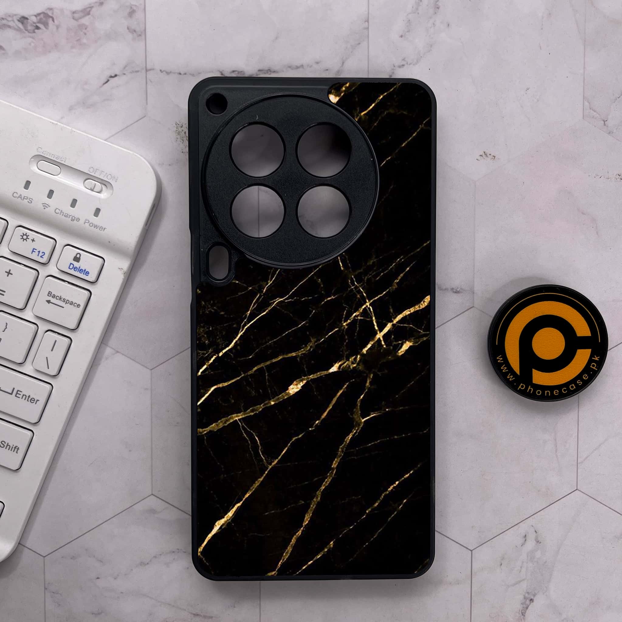 Tecno Camon 30 Premier - Black Marble Series - Premium Metal Printed soft Bumper shock Proof Case