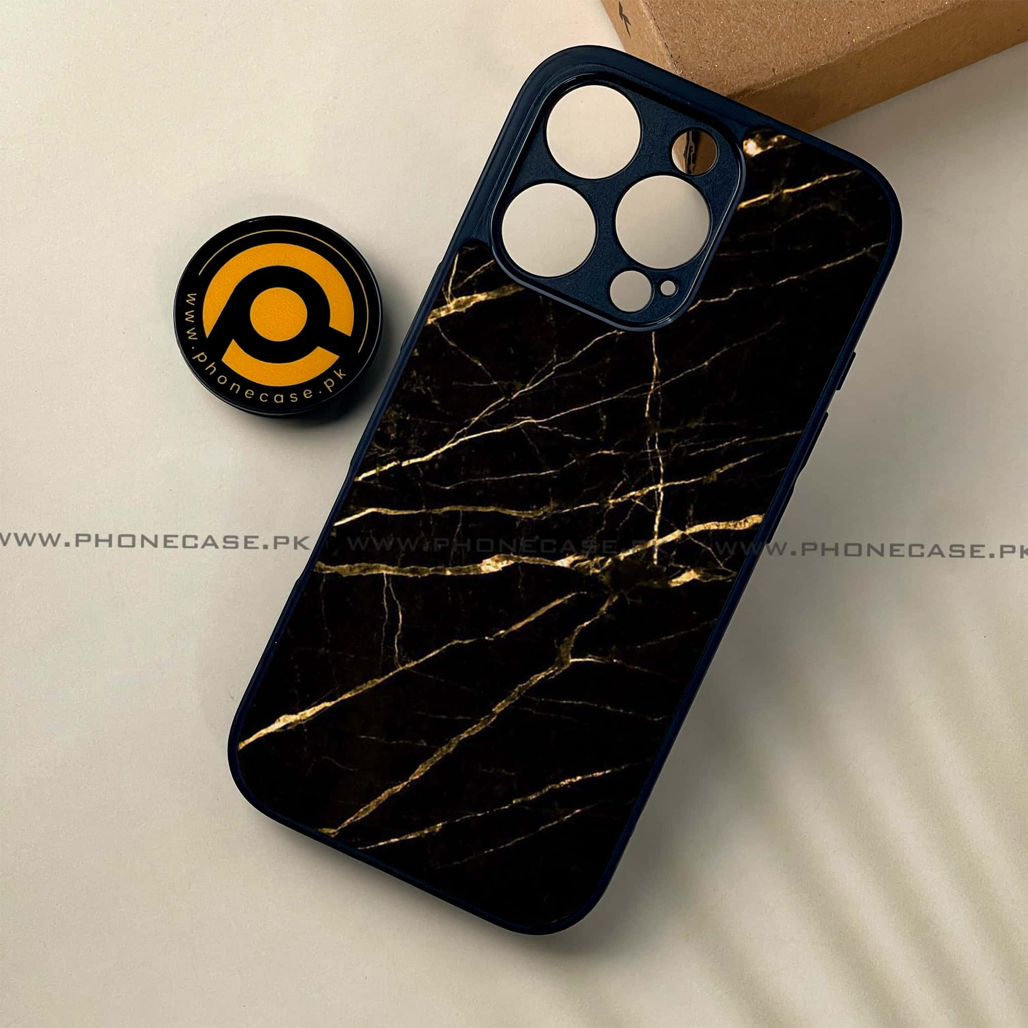 iPhone 16 Pro - Black Marble Series - Premium Printed Glass soft Bumper shock Proof Case