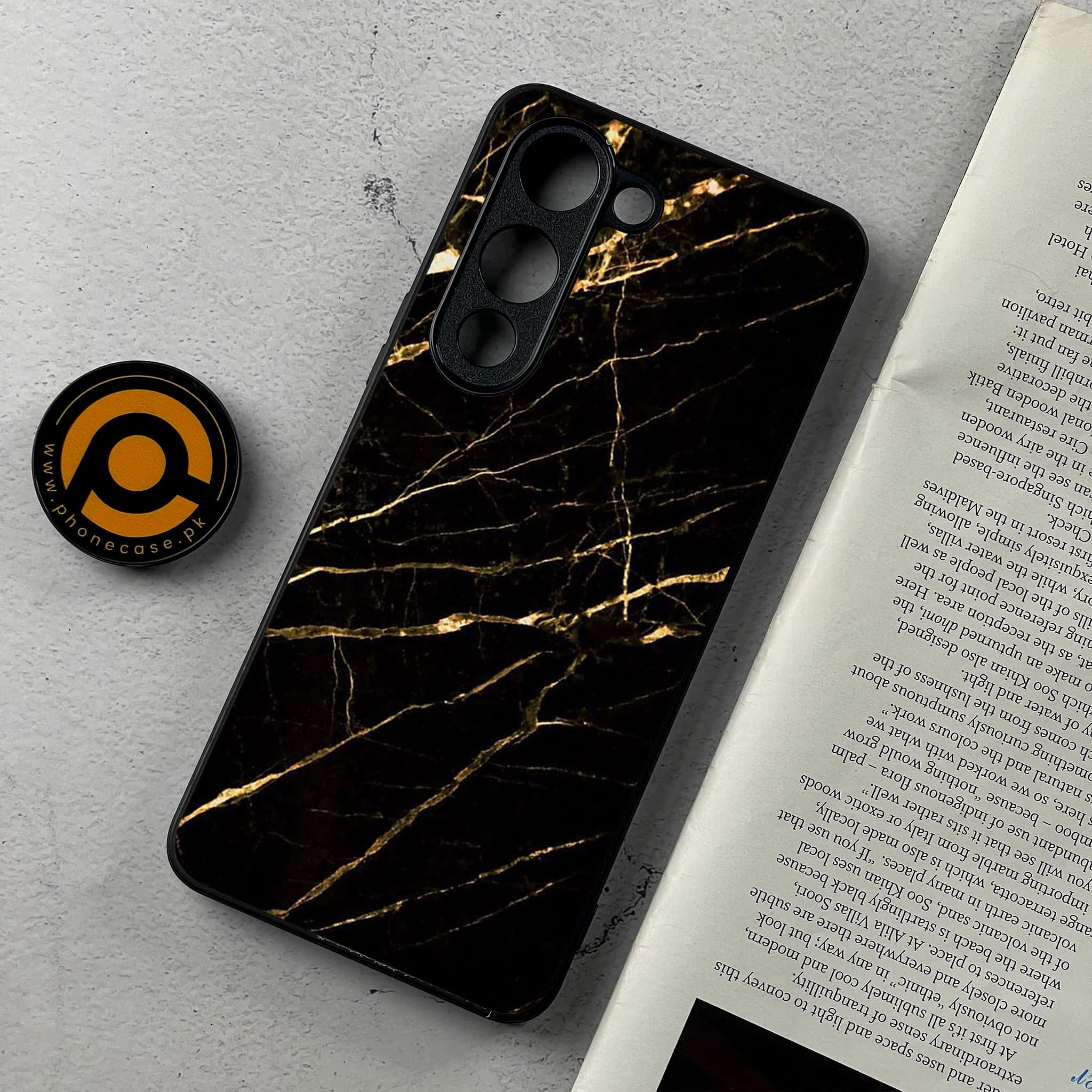 Vivo Y04 - Black Marble Series - Premium Metal Printed Soft Bumper Shockproof Case