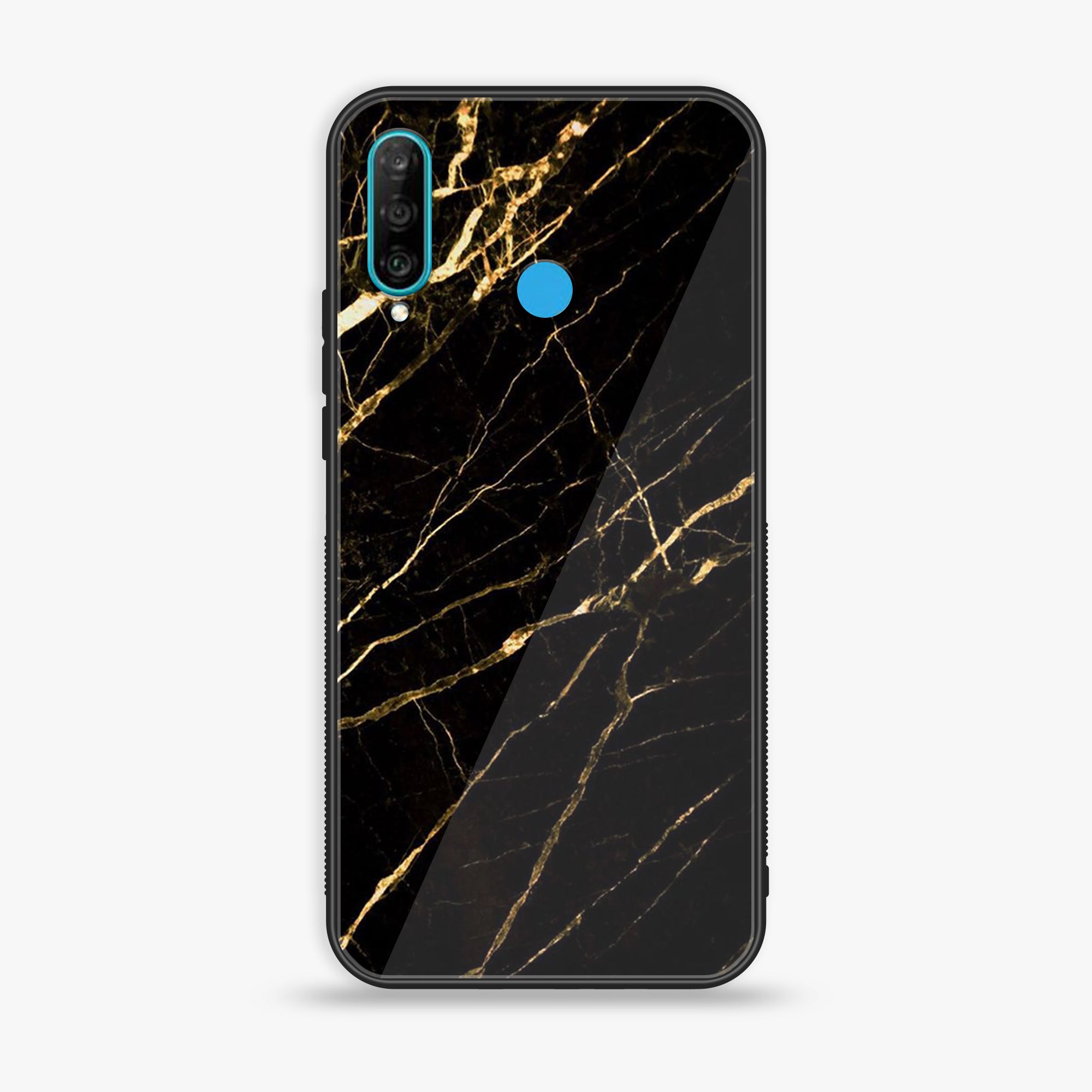 Huawei P30 lite - Black Marble Series - Premium Printed Glass soft Bumper shock Proof Case