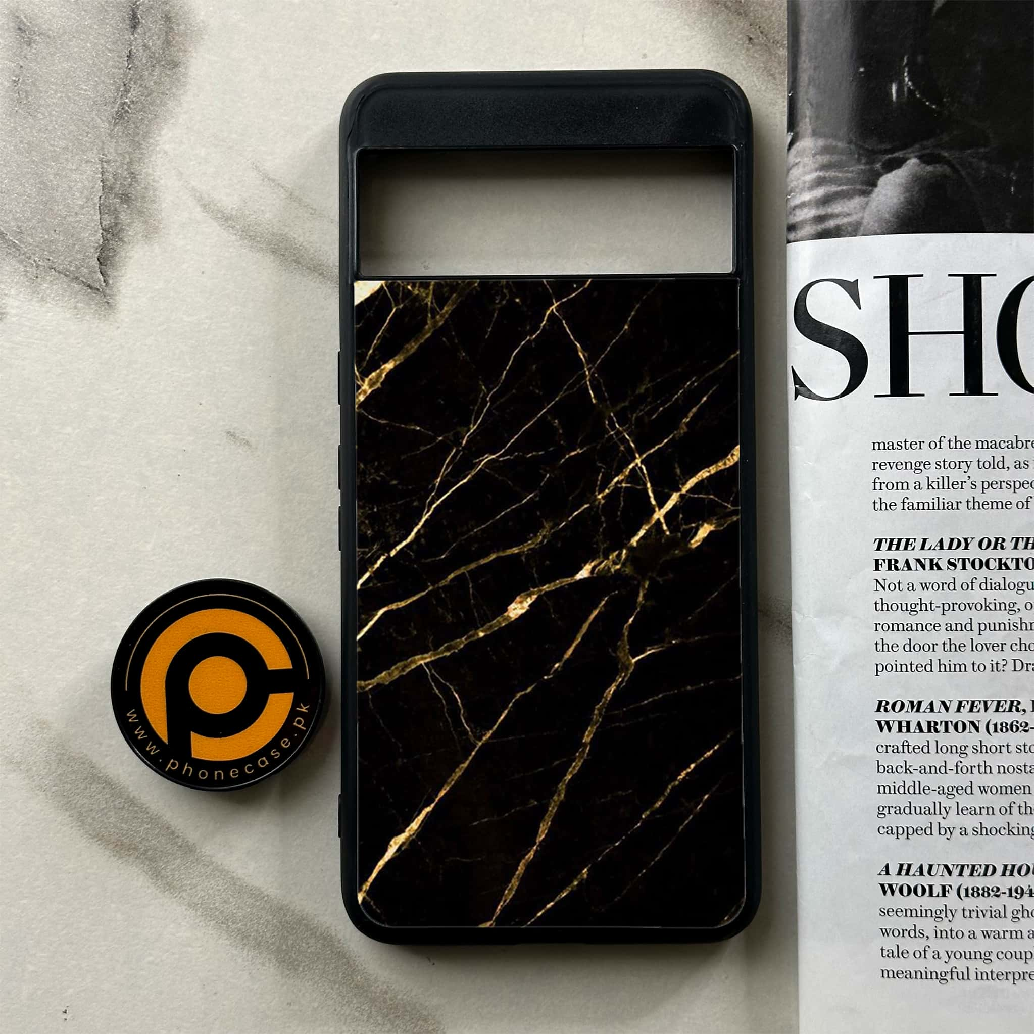 Google Pixel 8 Pro - Black Marble Series - Premium Printed Glass soft Bumper shock Proof Case