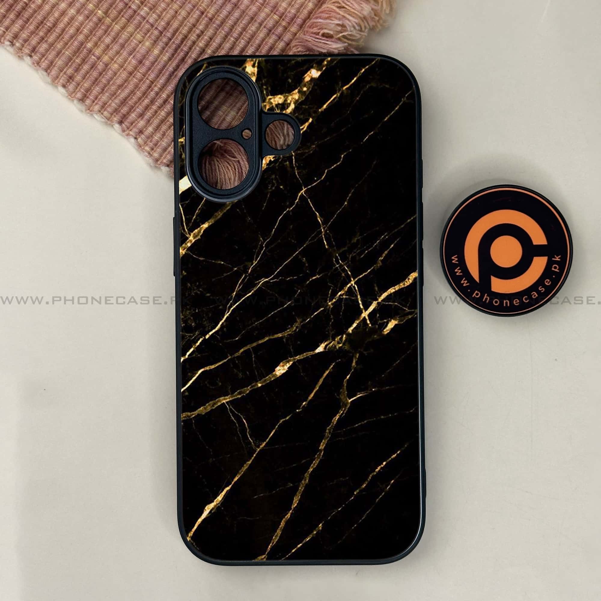 iPhone 17 - Black Marble Series - Premium Printed Glass soft Bumper shock Proof Case