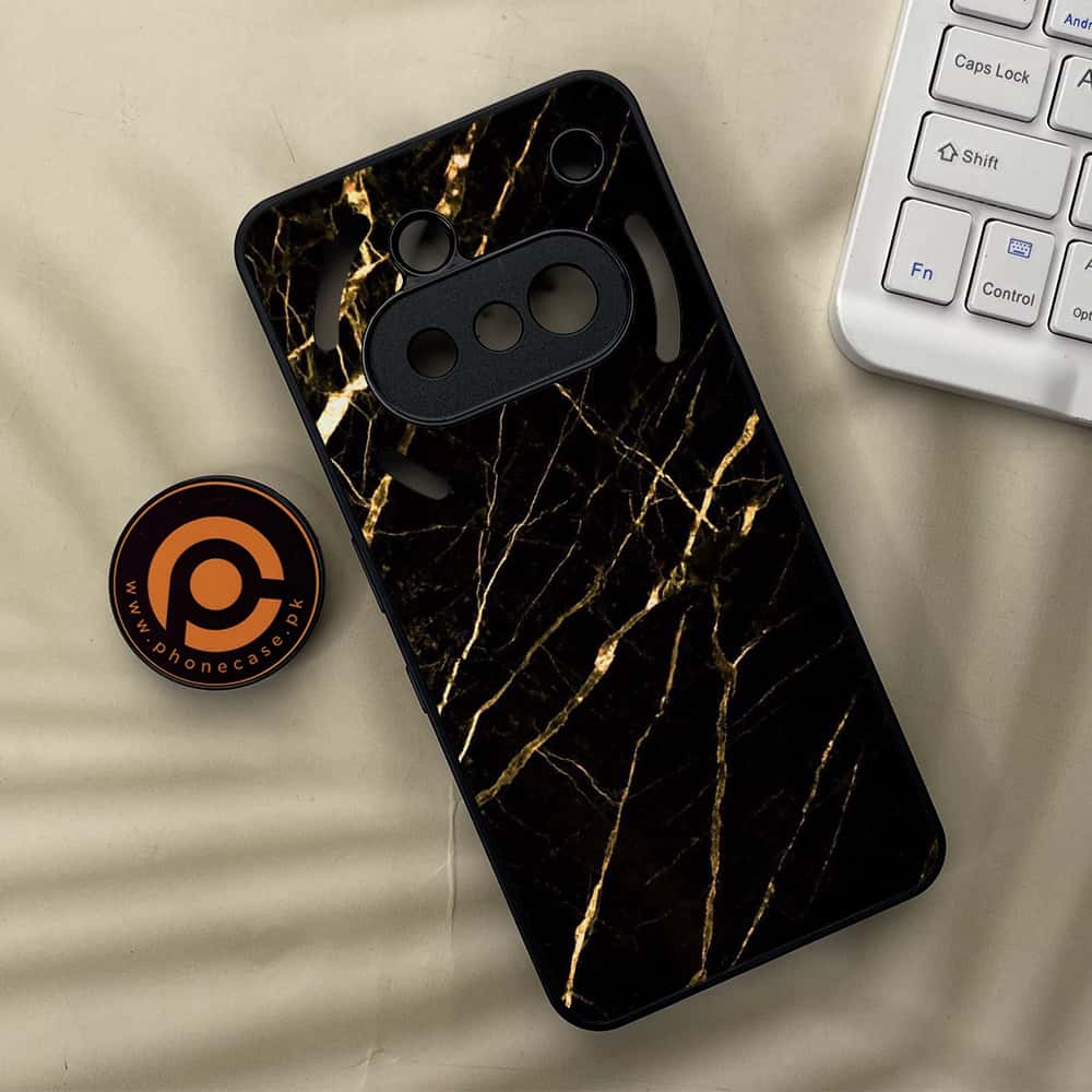 Nothing Phone 3a - Black Marble Series - Premium Metal  Printed soft Bumper shock Proof Case