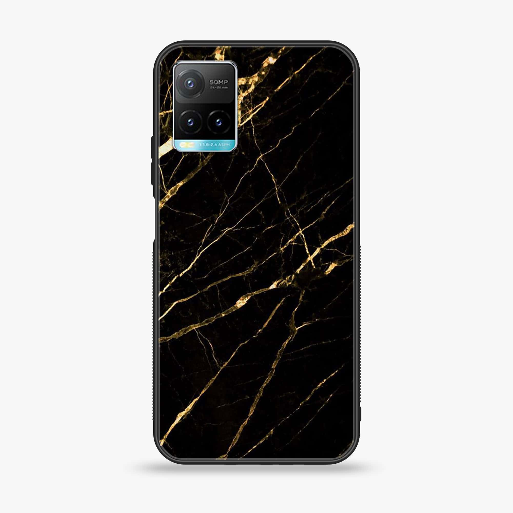 Vivo Y33T  Black Marble Series  Premium Printed Glass soft Bumper shock Proof Case