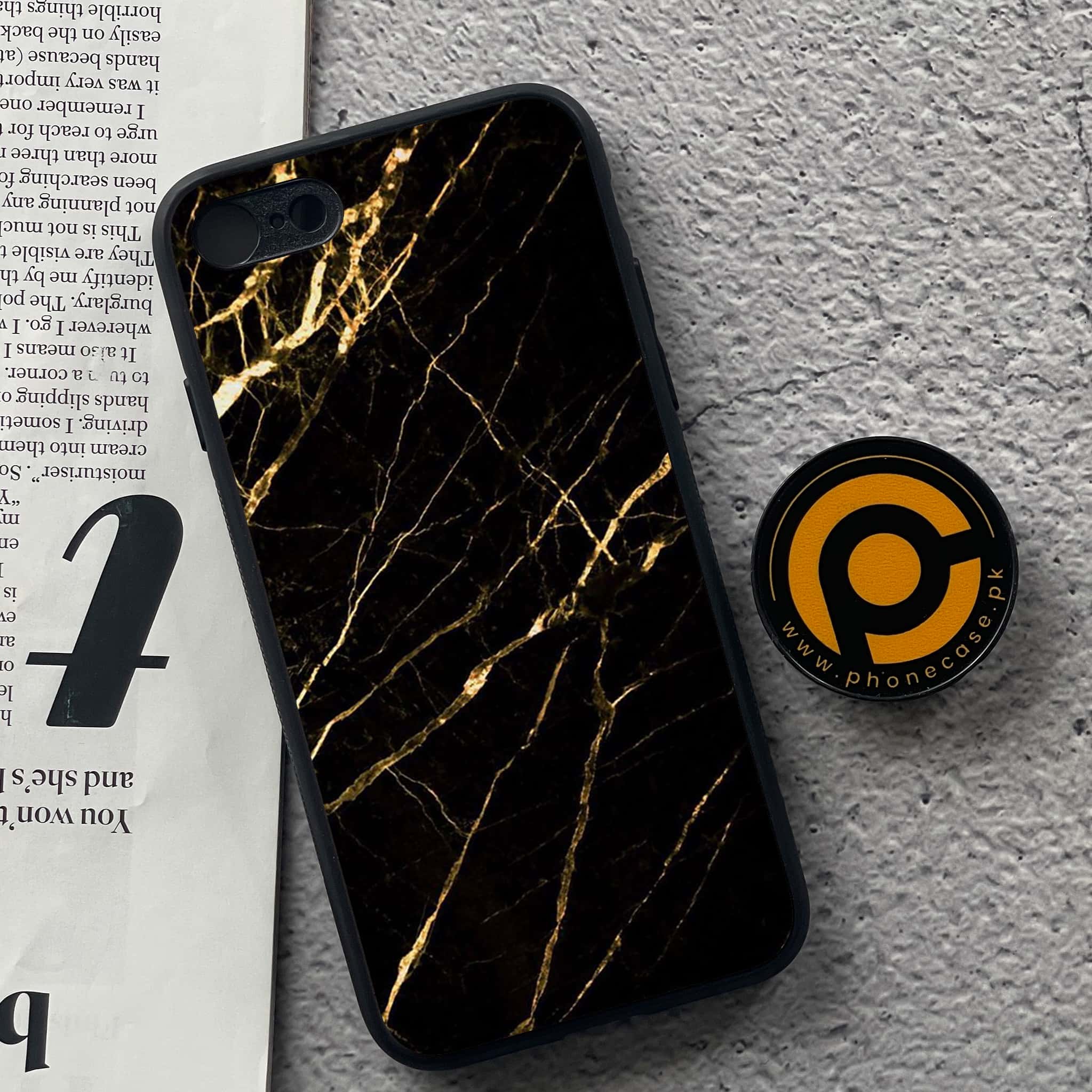 iPhone 7 / 8 - Black Marble Series - Premium Printed Glass soft Bumper shock Proof Case