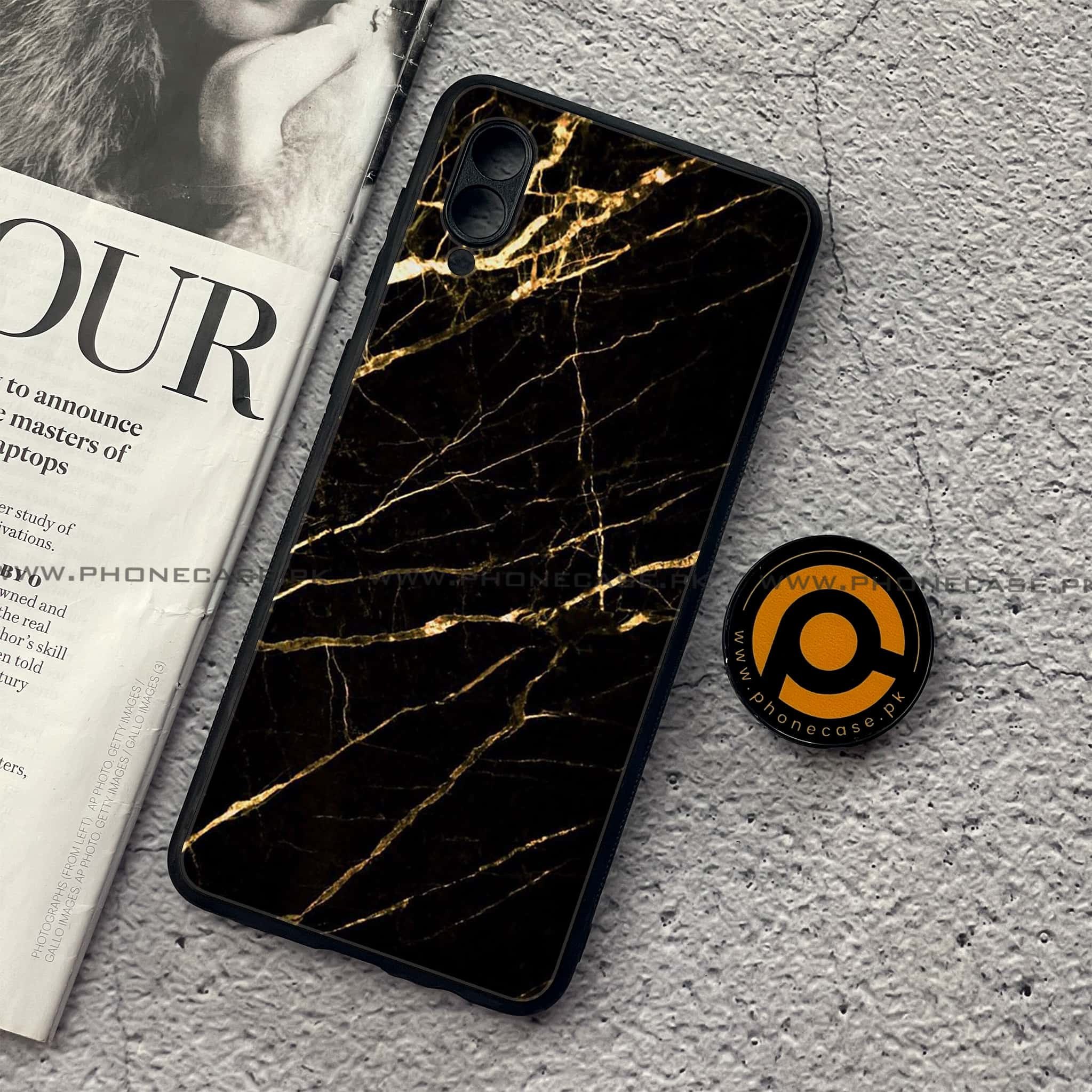 Samsung Galaxy A02 - Black Marble Series - Premium Printed Metal soft Bumper shock Proof Case