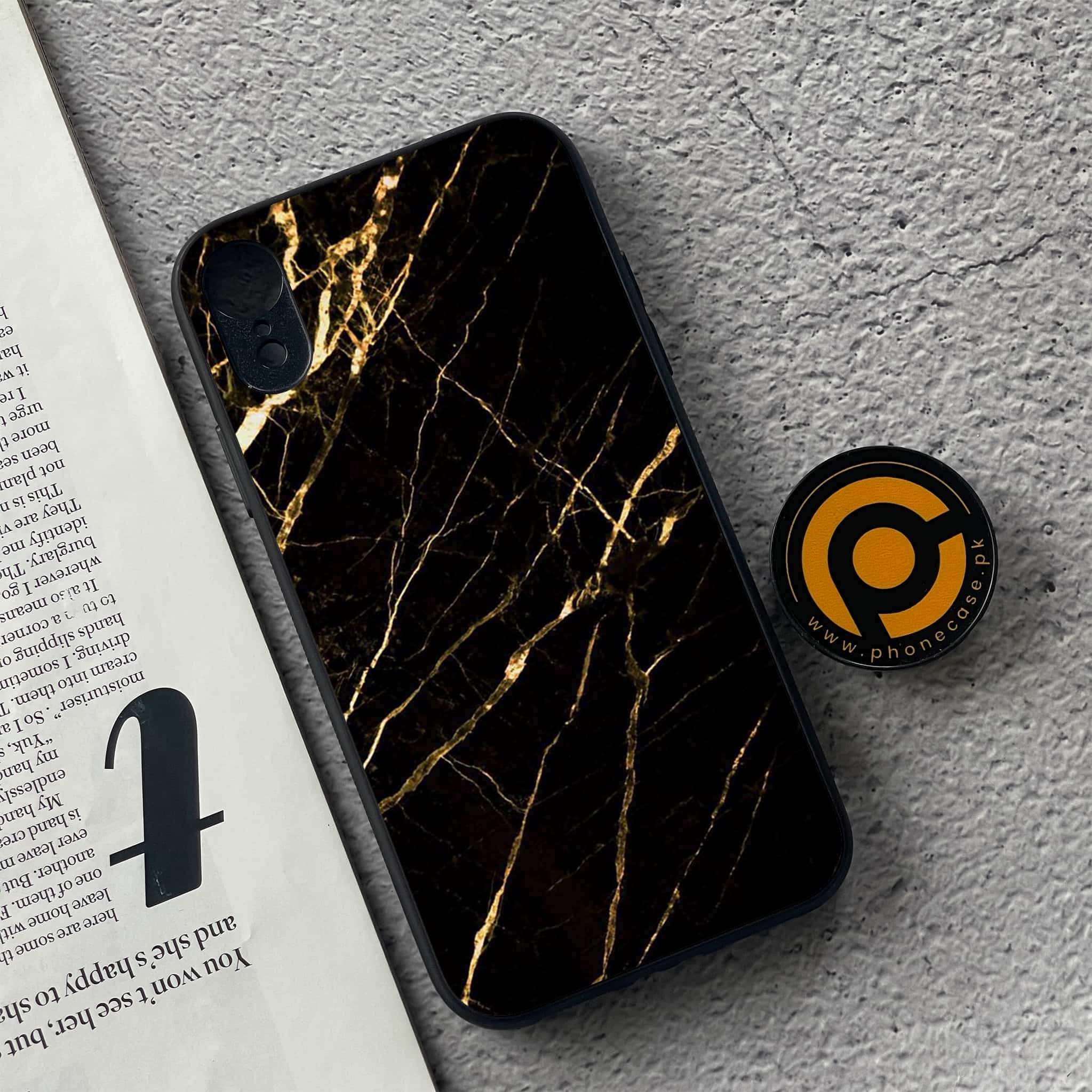 iPhone XR - Black Marble Series - Premium Metal Printed soft Bumper shock Proof Case