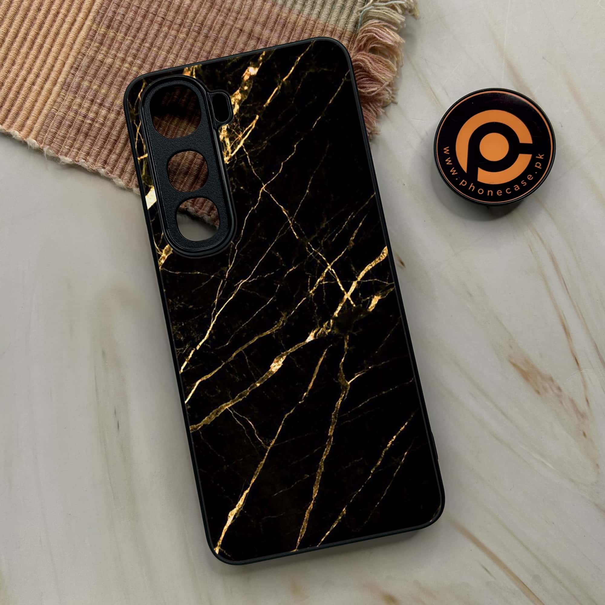 Vivo Y400 - Black Marble Series - Premium Metal Printed soft Bumper shock Proof Case