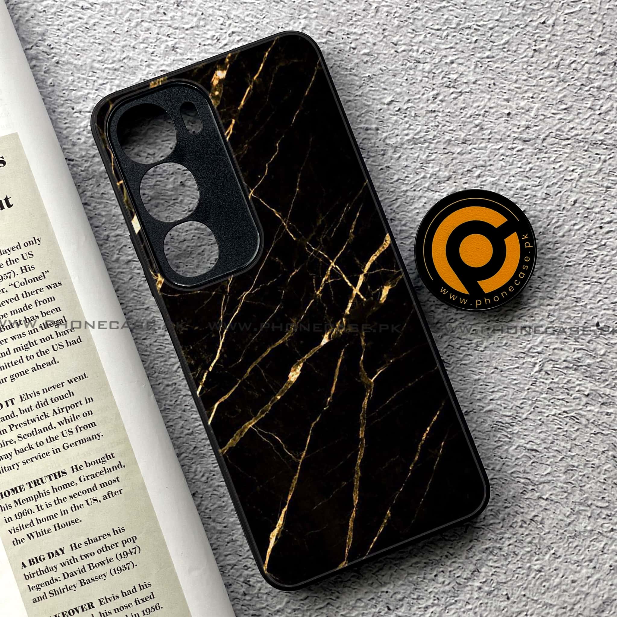 Vivo Y19s Pro - Black Marble Series - Premium Metal Printed soft Bumper shock Proof Case