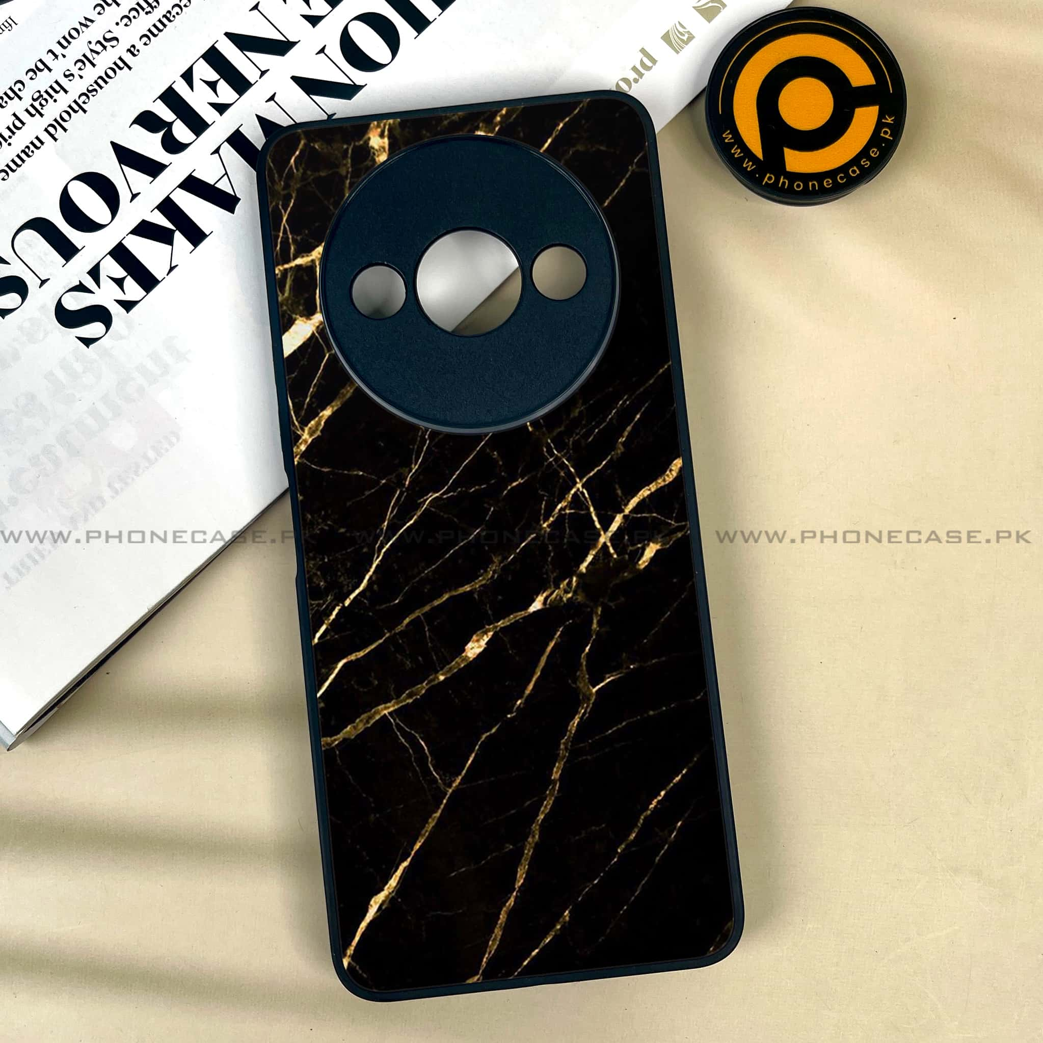 Xiaomi Redmi A3x - Black Marble Series - Premium Printed Metal soft Bumper shock Proof Case