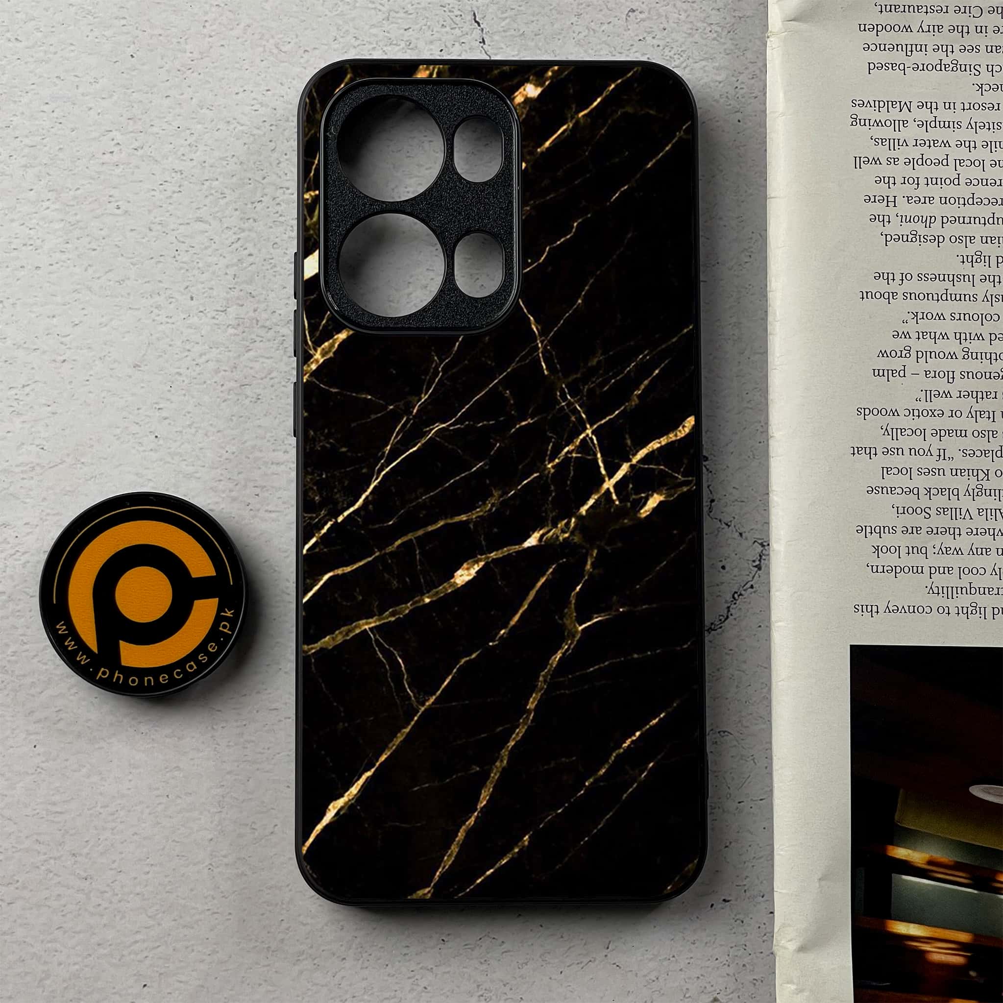 Oppo Reno 13 Pro - Black Marble Series - Premium Metal Printed Soft Bumper Shockproof Case